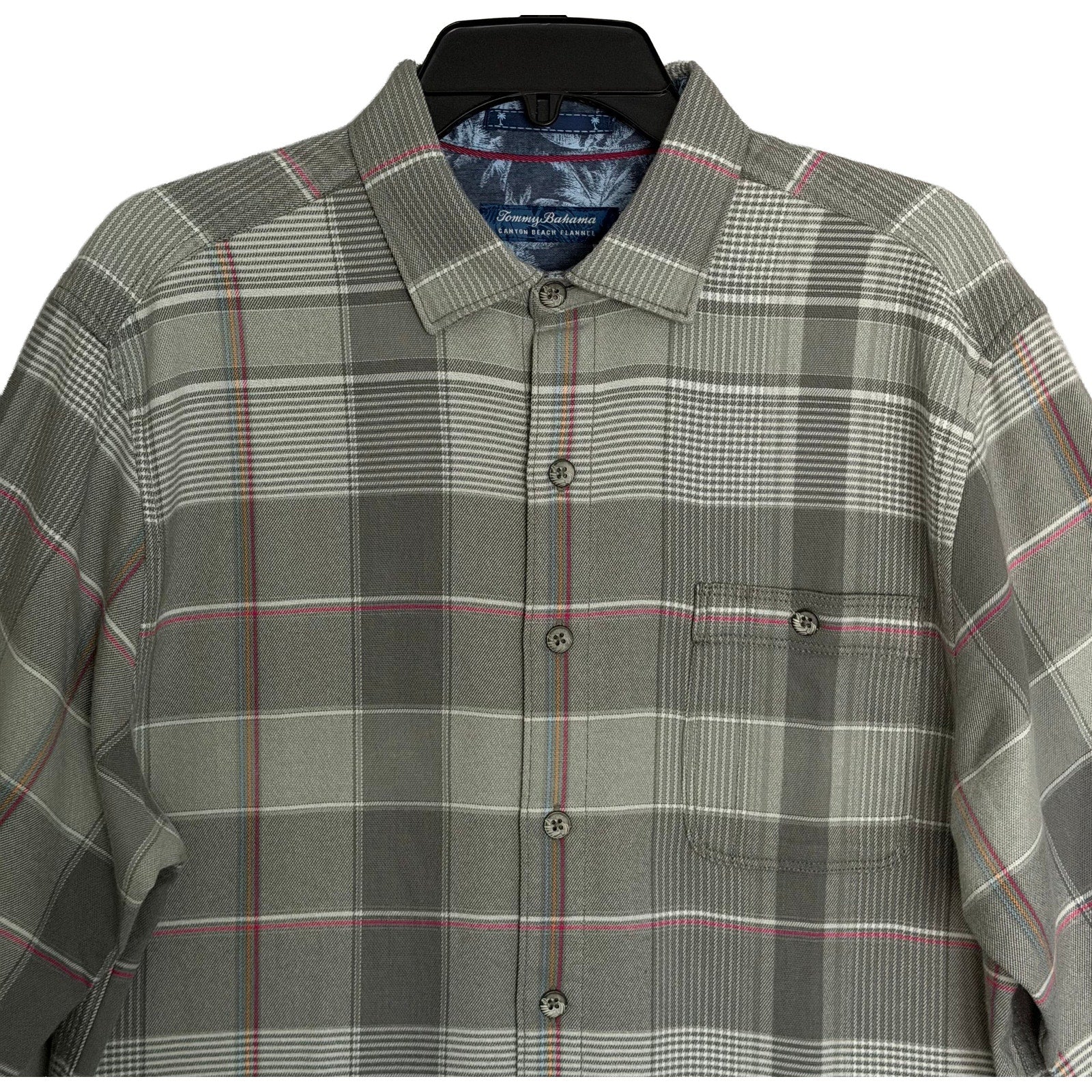 Tommy Bahama Shirt Men's Medium Canyon Beach Flannel Smoke Grey Plaid