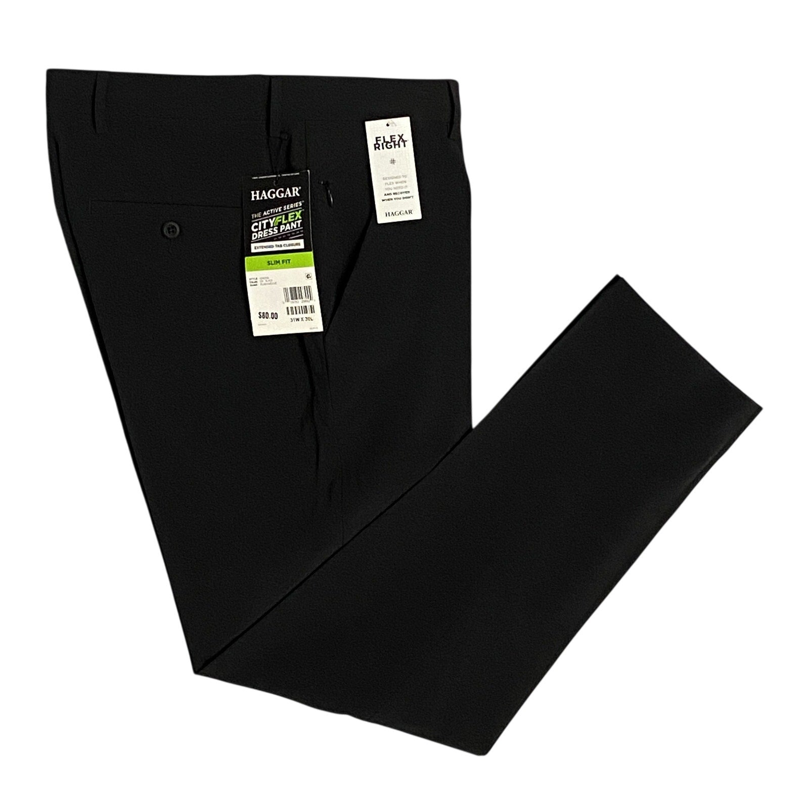Haggar CityFlex Dress Pant Slim Fit Men's 31x30 Flex Waist Tech Pocket Black