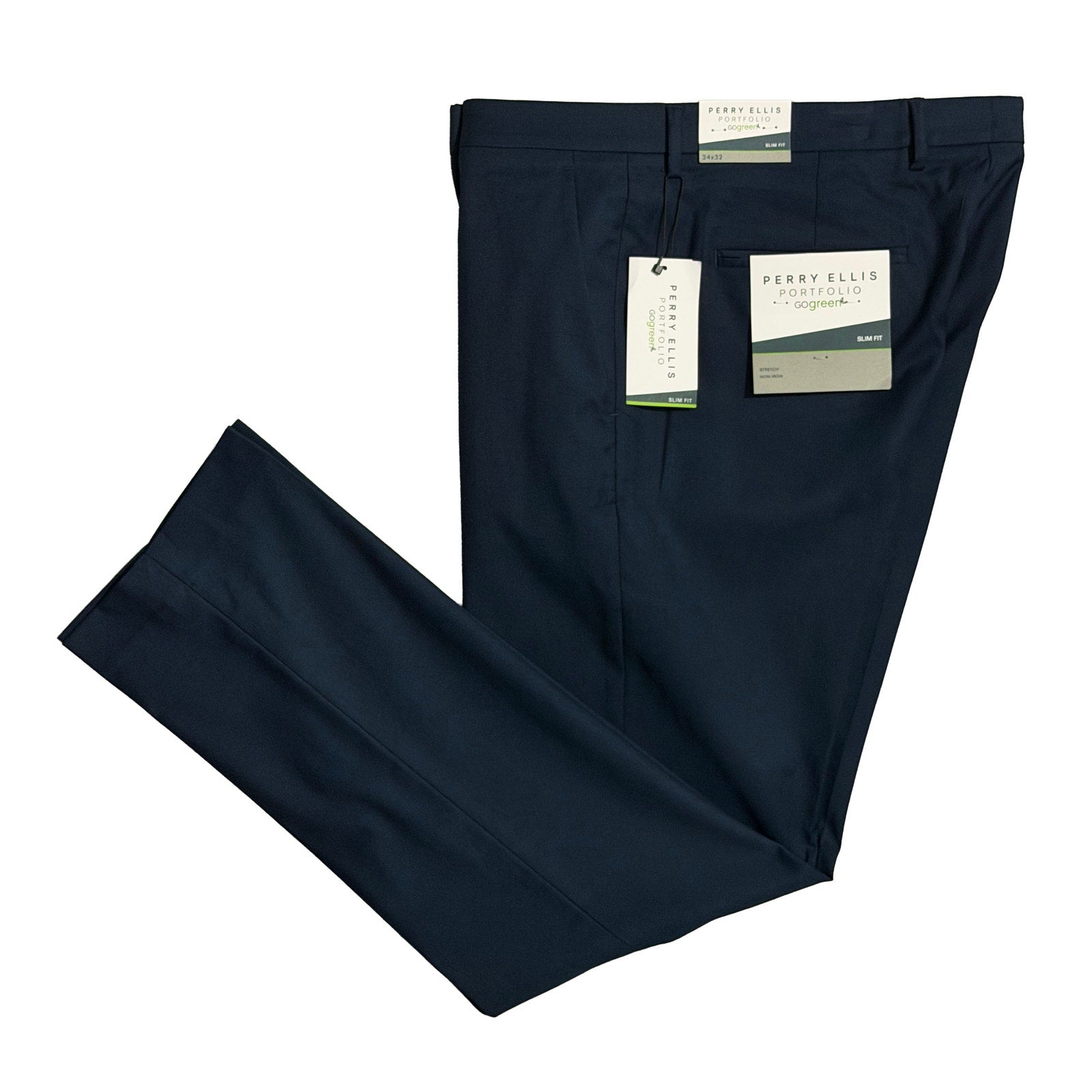 Perry Ellis Portfolio Pants Men's 34"x32" Dress Pants Slim Fit Dark Blue