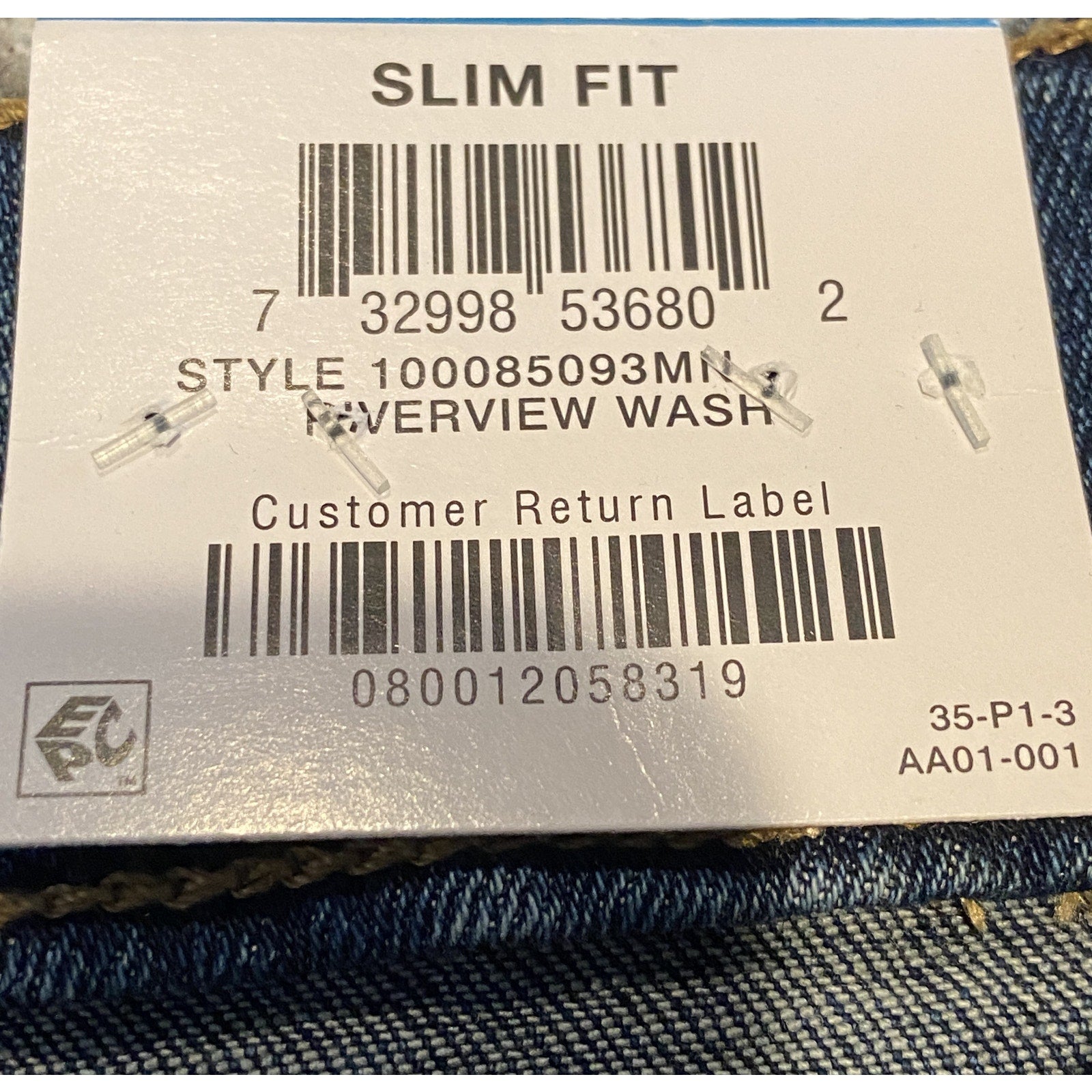 Sun + Stone Jeans Men's 36x30 Slim-Fit Distressed Blue Denim Riverview Wash