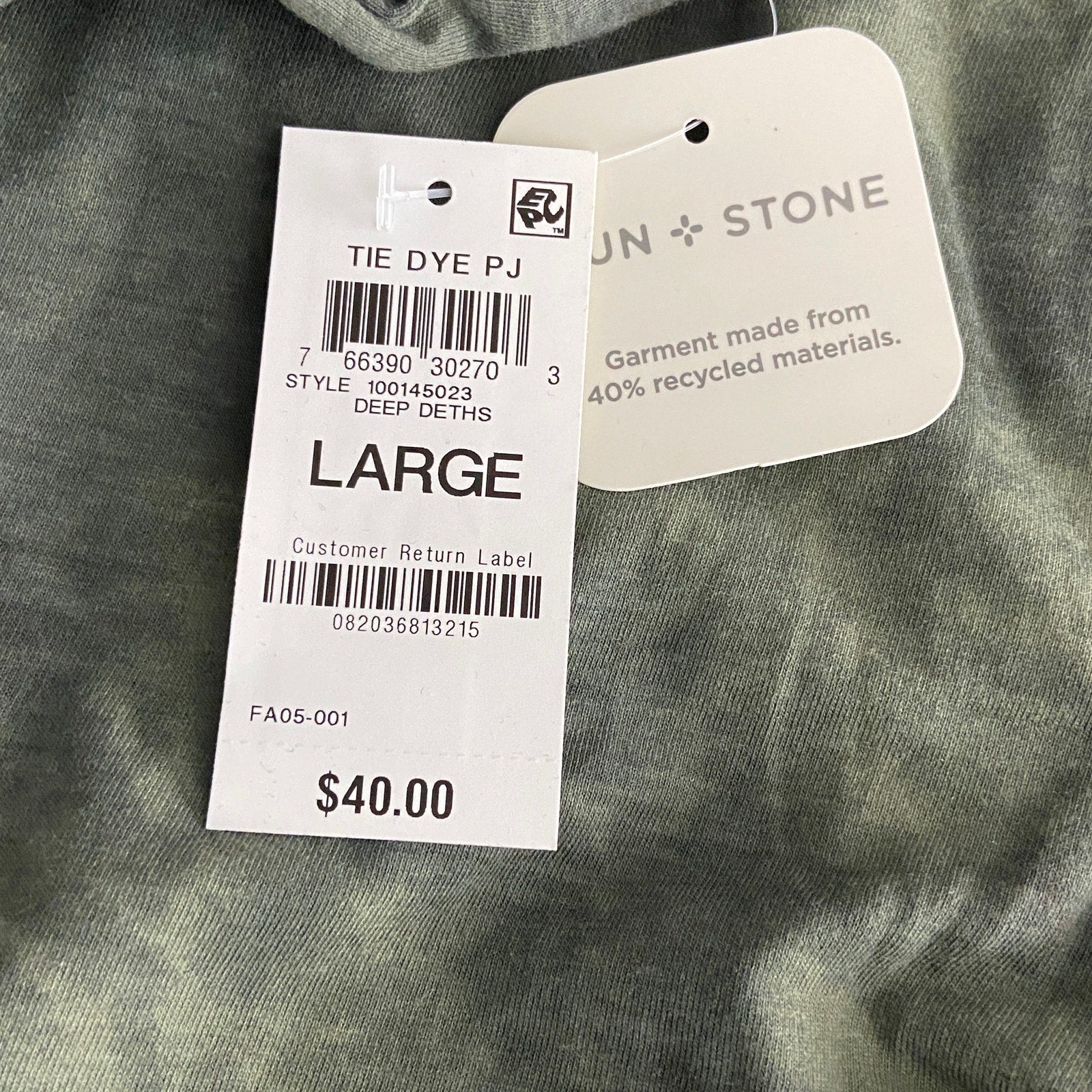 Sun + Stone Men's Tie Dye PJ Jogger Large Drawstring Button Fly 3-Pocket