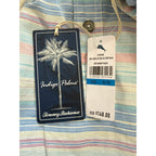 Tommy Bahama Shirt Men's XL Sand Linen Los Bellos Stripe Baja Bright Peach