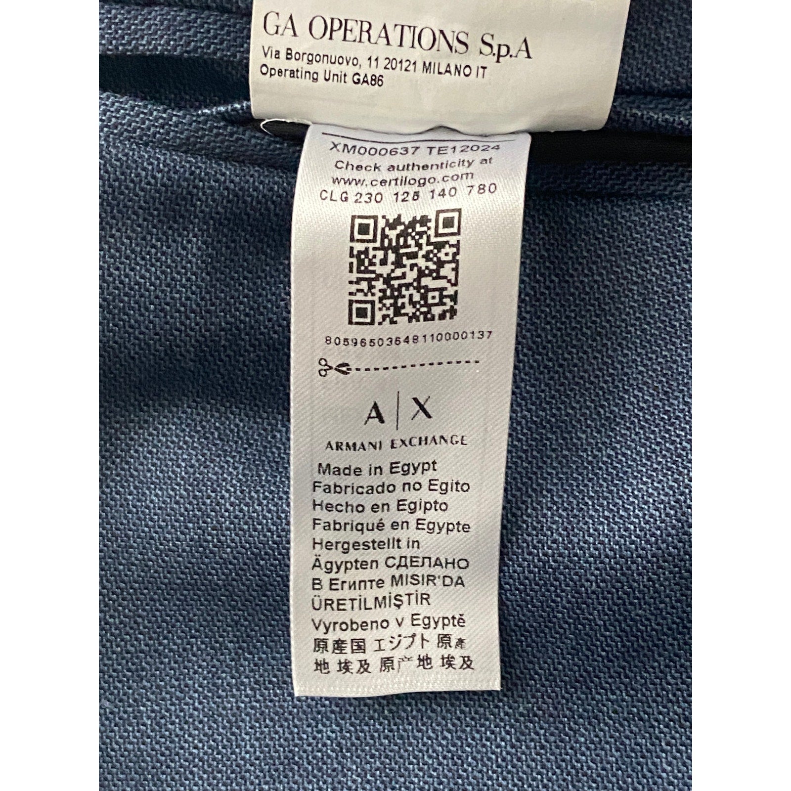 Armani Exchange Dress Pant Men's 30W Flat Front Raw Hem Stretch Wool Blue
