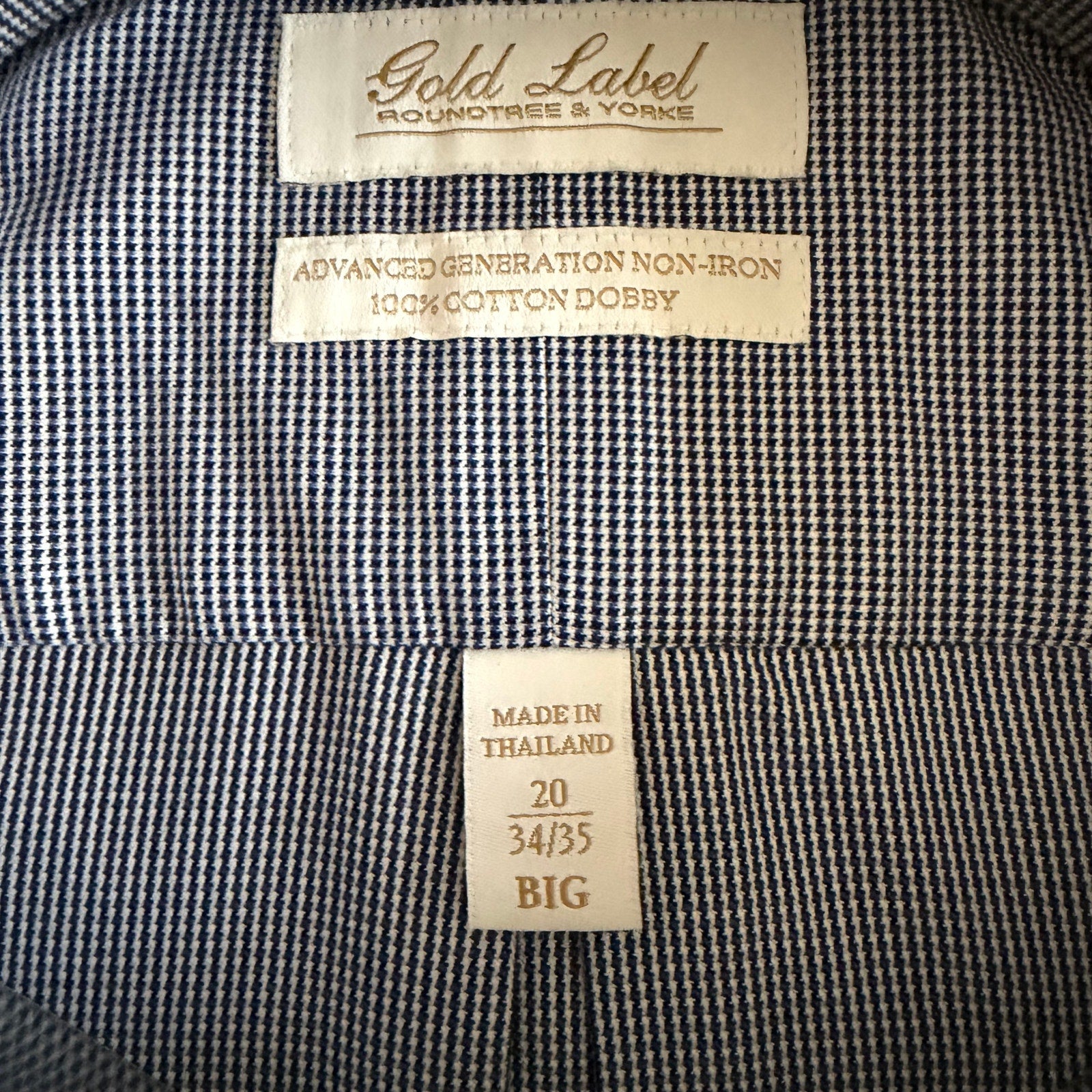 Roundtree & Yorke Shirt Big & Tall Men's 20 34/35 Dress Shirt Navy Blue