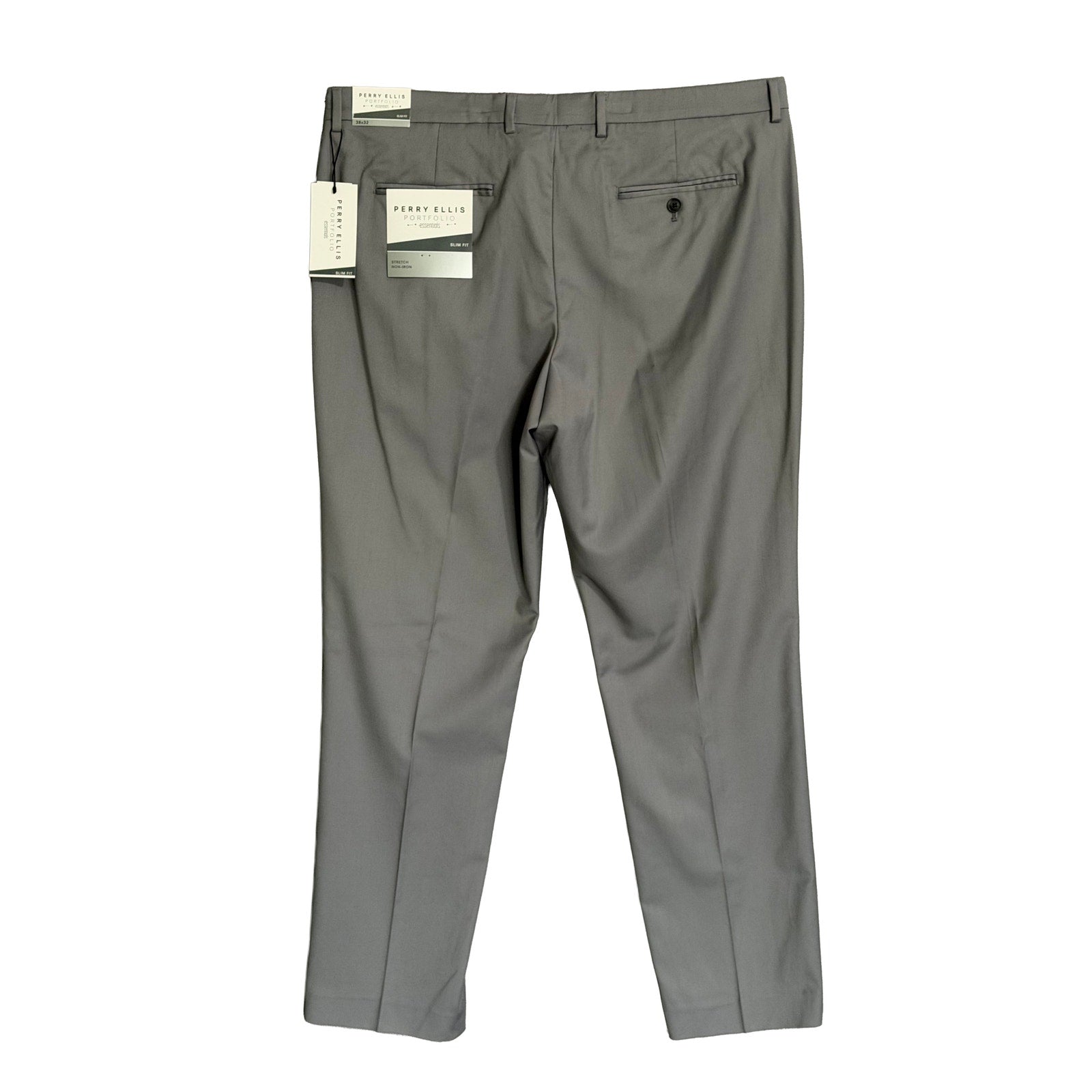 Perry Ellis Portfolio Pants Men's 38"x32" Slim Fit Dress Pant Chiseled Stone