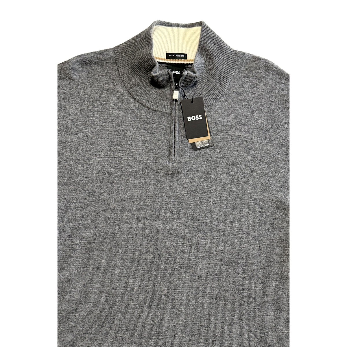 Boss H-Hemario Quarter Zip Sweater Men's 3XT Big & Tall Wool Cashmere Gray