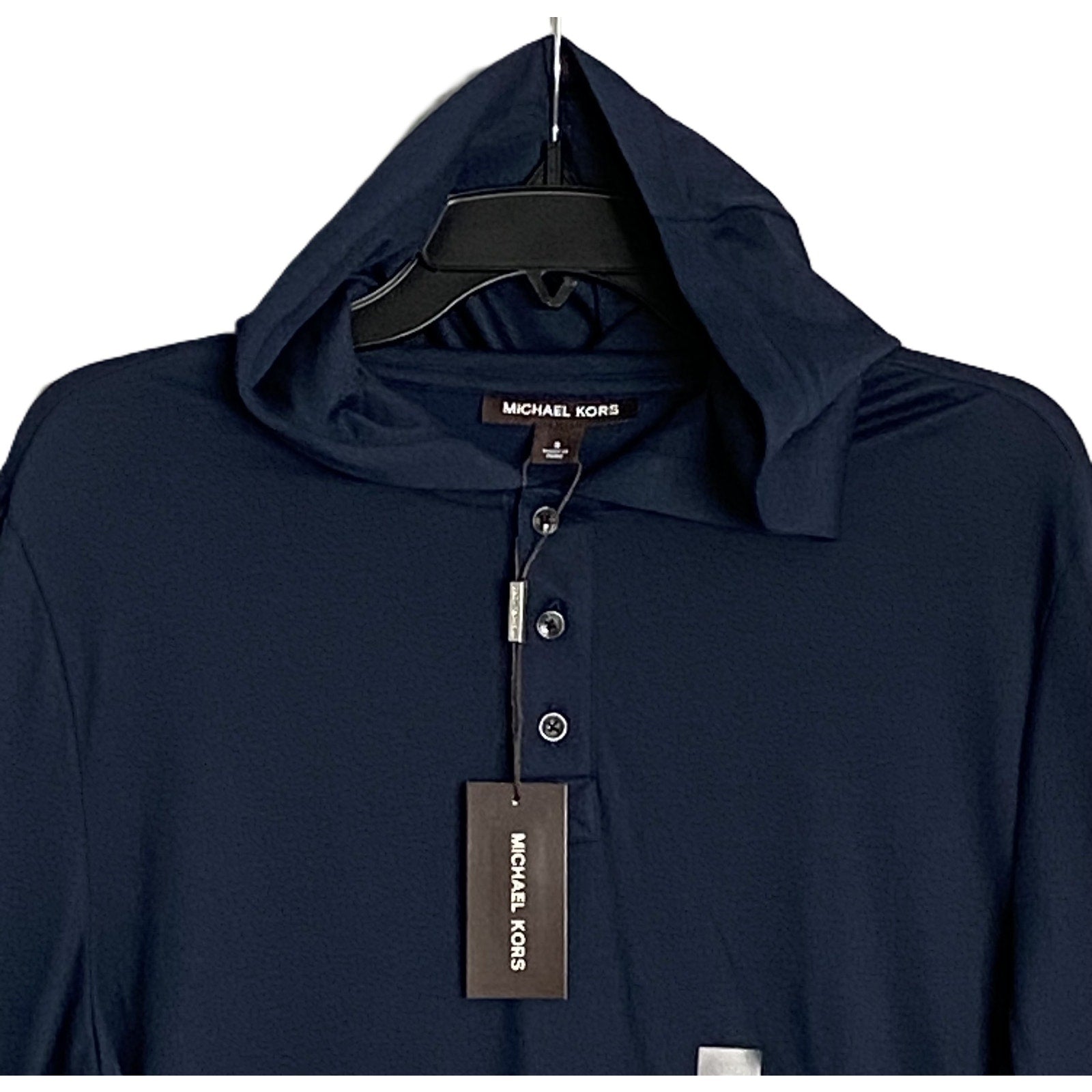 Michael Kors Polo Shirt Hoodie Men's Small Pima Cotton Stretch Dark Blue NEW