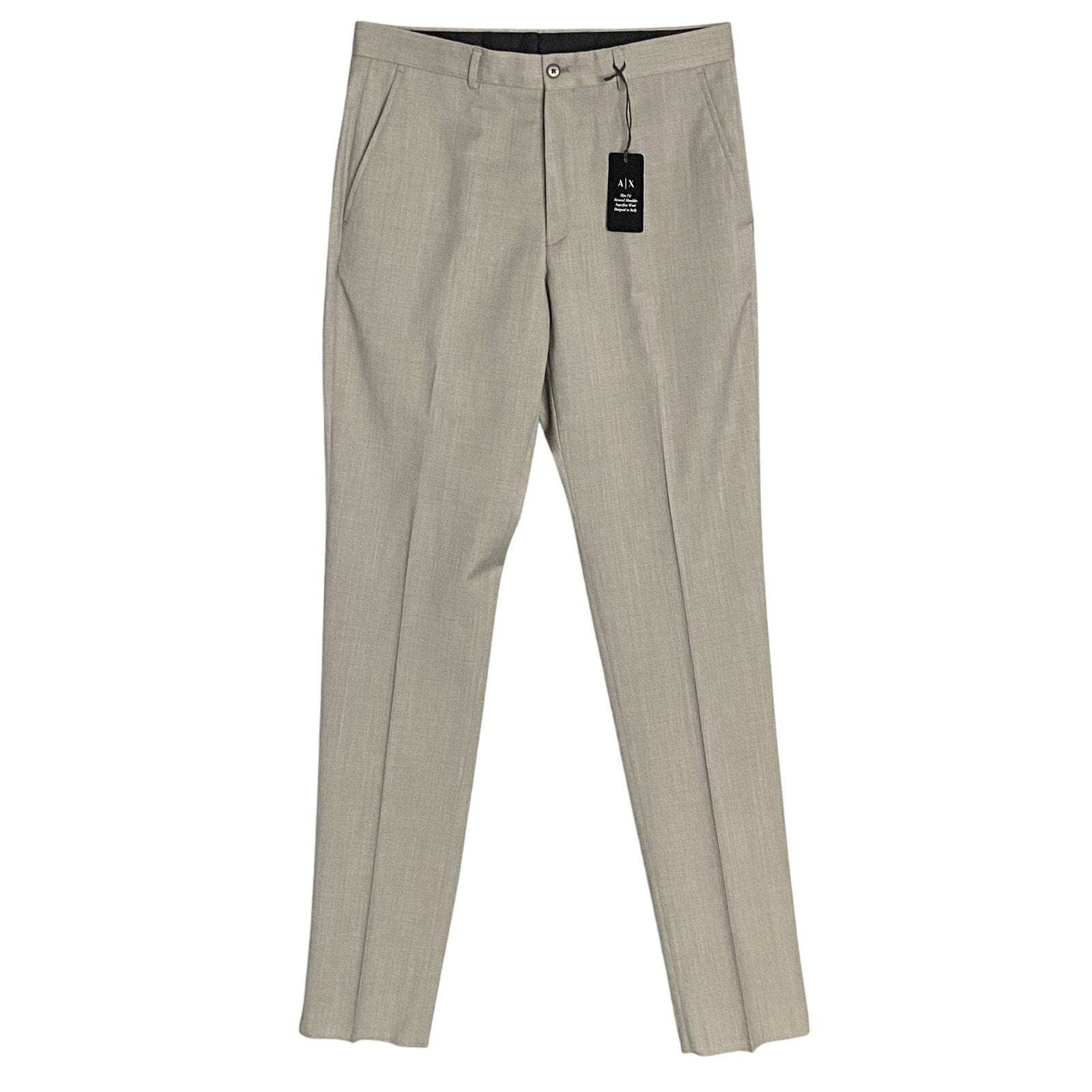 Armani Exchange Dress Pant Men's 32W Flat Front Raw Hem Stretch Wool Taupe