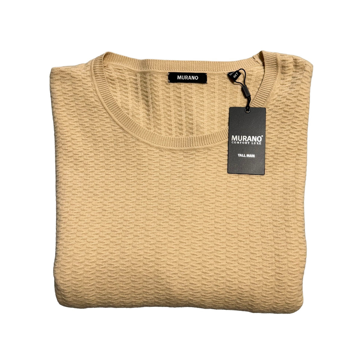 Murano Lux Textured Sweater Men's 4XT Big & Tall Crew Neck Light Khaki