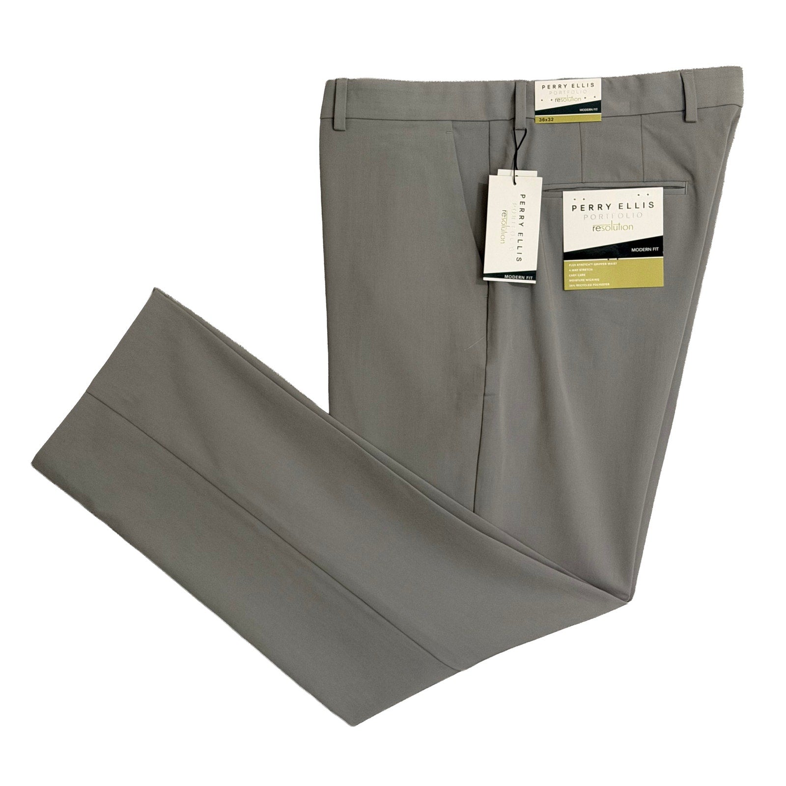 Perry Ellis Portfolio Dress Pant Men's 36"x32" Modern Fit Chiseled Stone