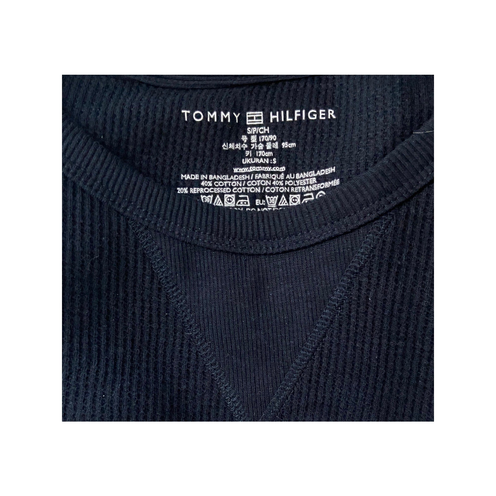 Tommy Hilfiger Tee Men's Small Long Sleeve Waffle-Knit Crew Neck Navy Blue