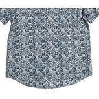 Bugatchi Shirt Men's Small Shaped Fit Linen Blend Short Sleeve Indigo Floral
