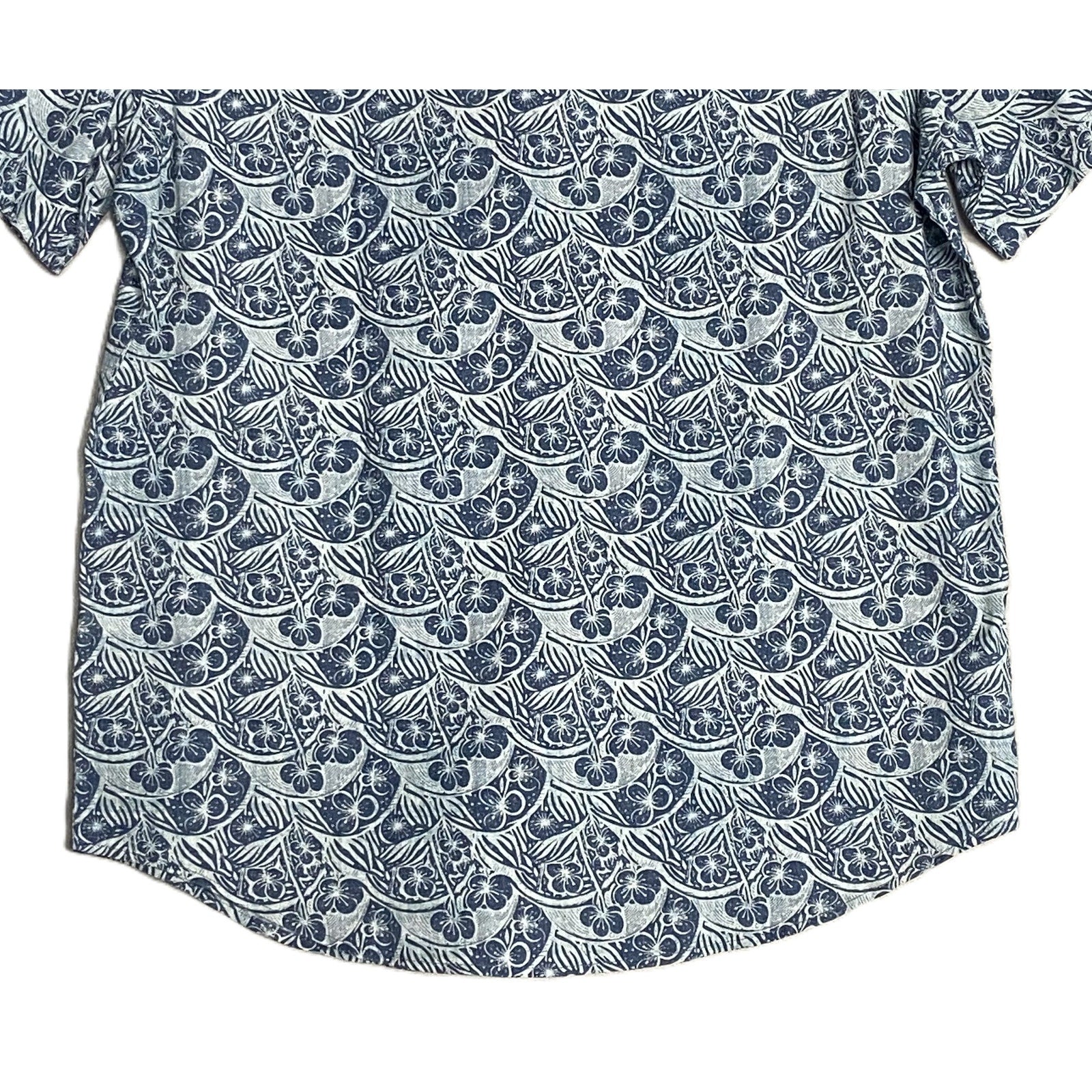 Bugatchi Shirt Men's Small Shaped Fit Linen Blend Short Sleeve Indigo Floral