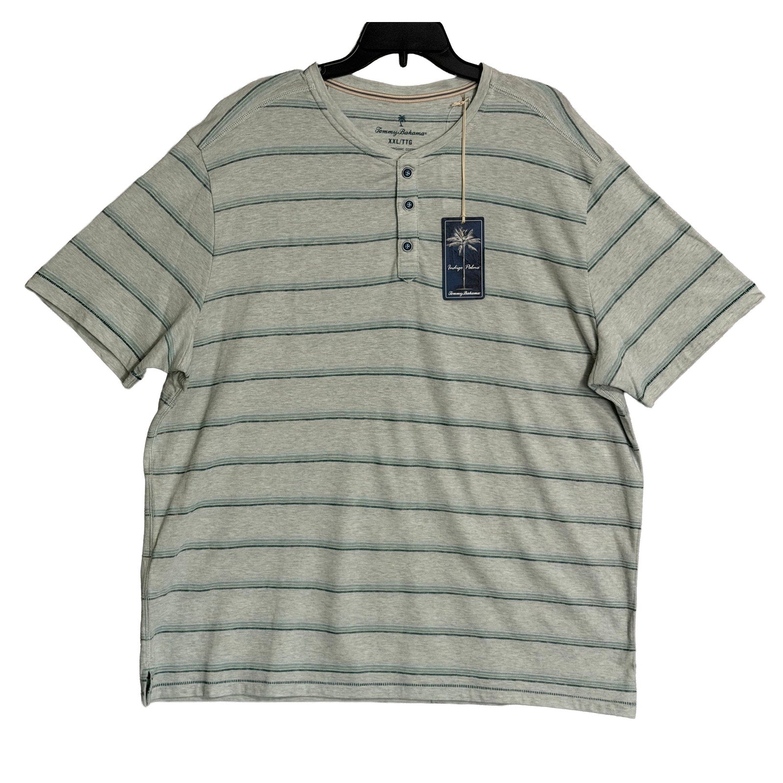 Tommy Bahama Henley Men's XXL Short Sleeve "Soleil Stripe Henley" Overcast
