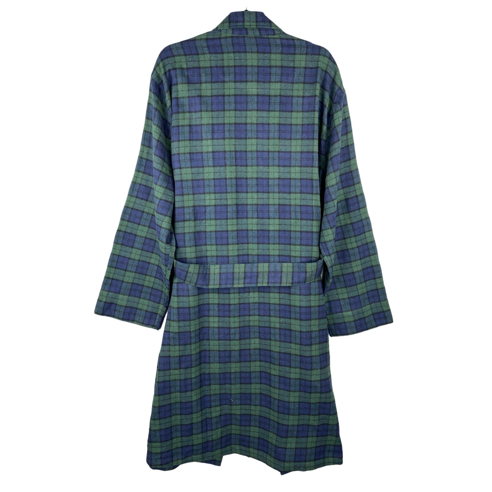 Club Room Men's Robe Size L/XL Plaid Shawl Collar Flannel Robe Navy/Green