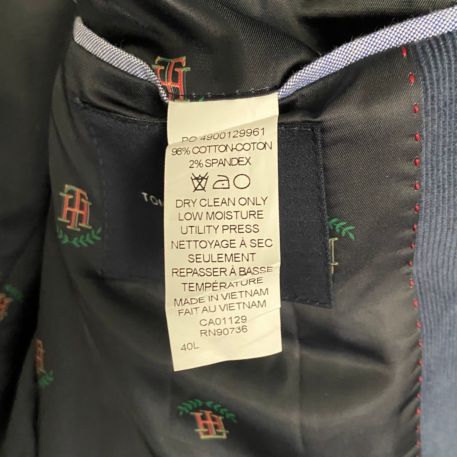 Tommy Hilfiger Sport Coat Men's 40 Long TH Flex Corduroy Lined Conrad Blue