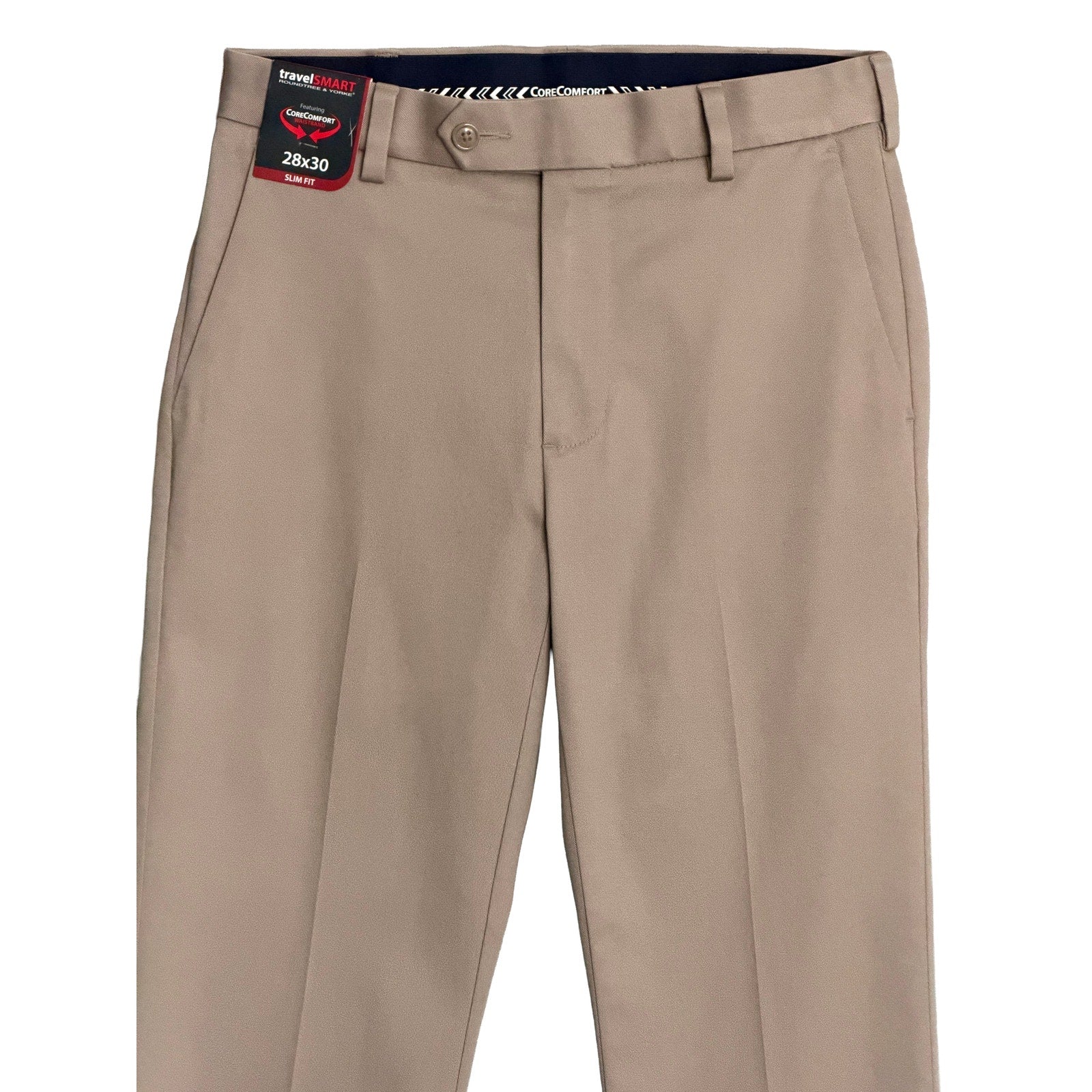 Roundtree & Yorke Pants Men's 28"x30" TravelSmart Slim Fit Stretch Taupe