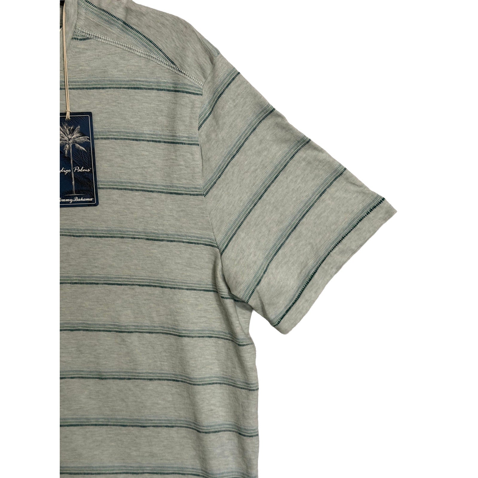 Tommy Bahama Henley Men's Large Short Slv "Soleil Stripe Henley" Overcast