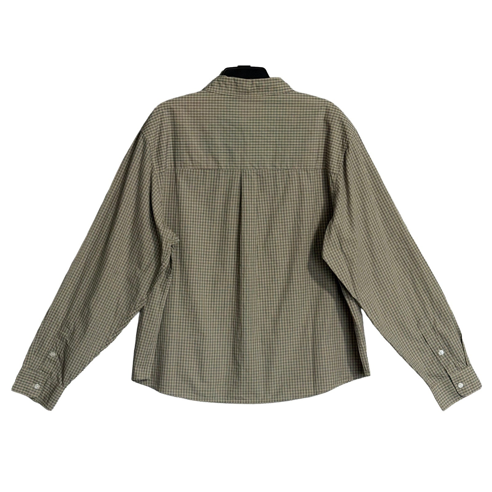 BDG Button-Up Shirt Men's Large Long Sleeve Beige and Black Plaid Check