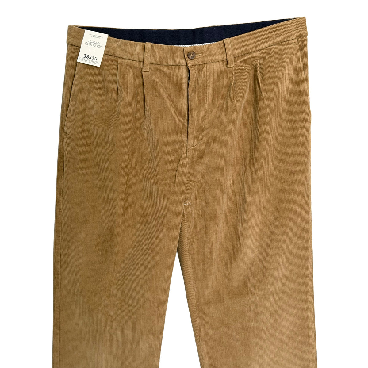 Roundtree & Yorke Pant Men's 38x30 Classic Fit Corduroy Pleated Cuffs Khaki