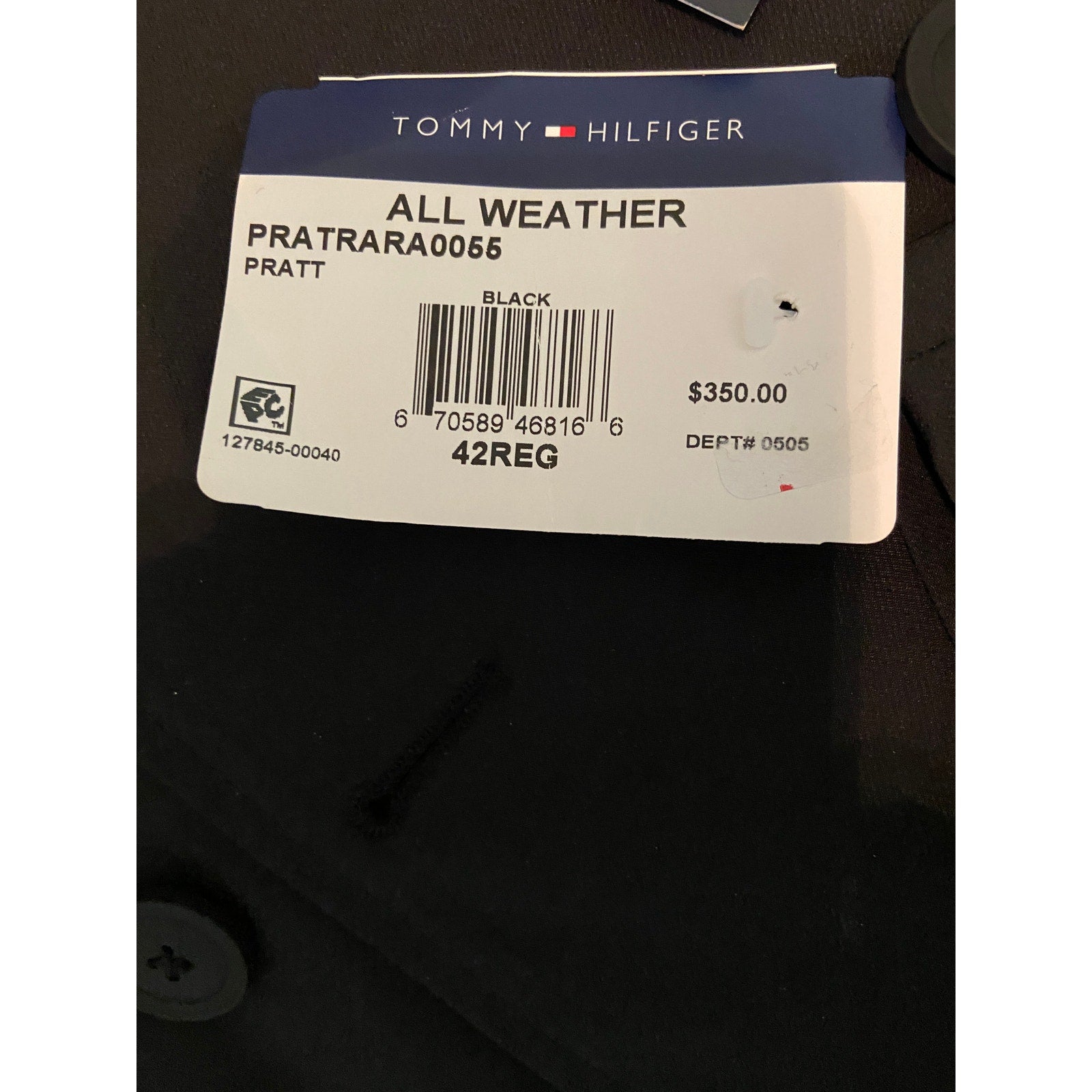 Tommy Hilfiger Men's 42 Regular Double-Breasted Belted Trench Coat Black