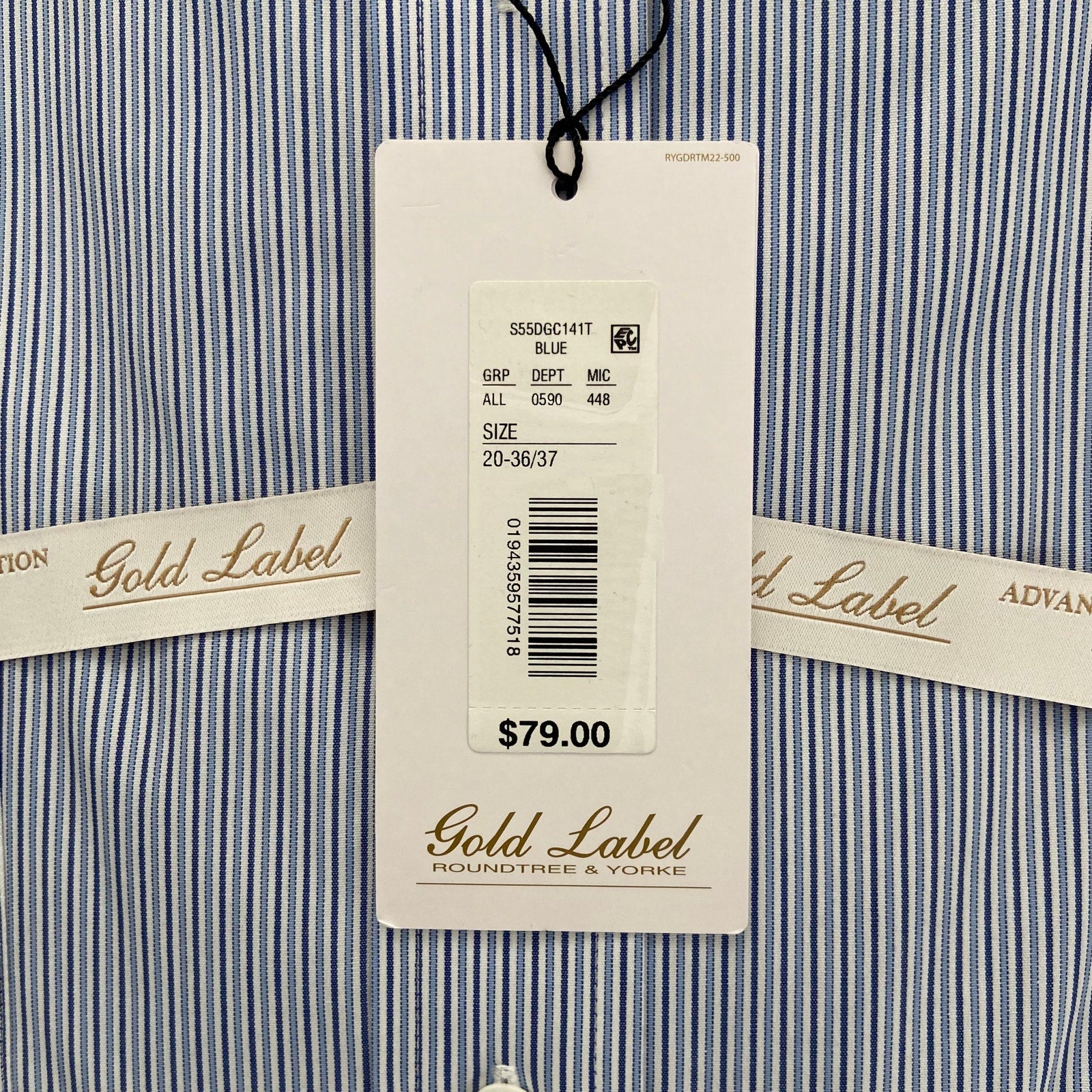Roundtree & Yorke Shirt Big & Tall Men's 20 36/37 Blue Pinstripe Dress Shirt