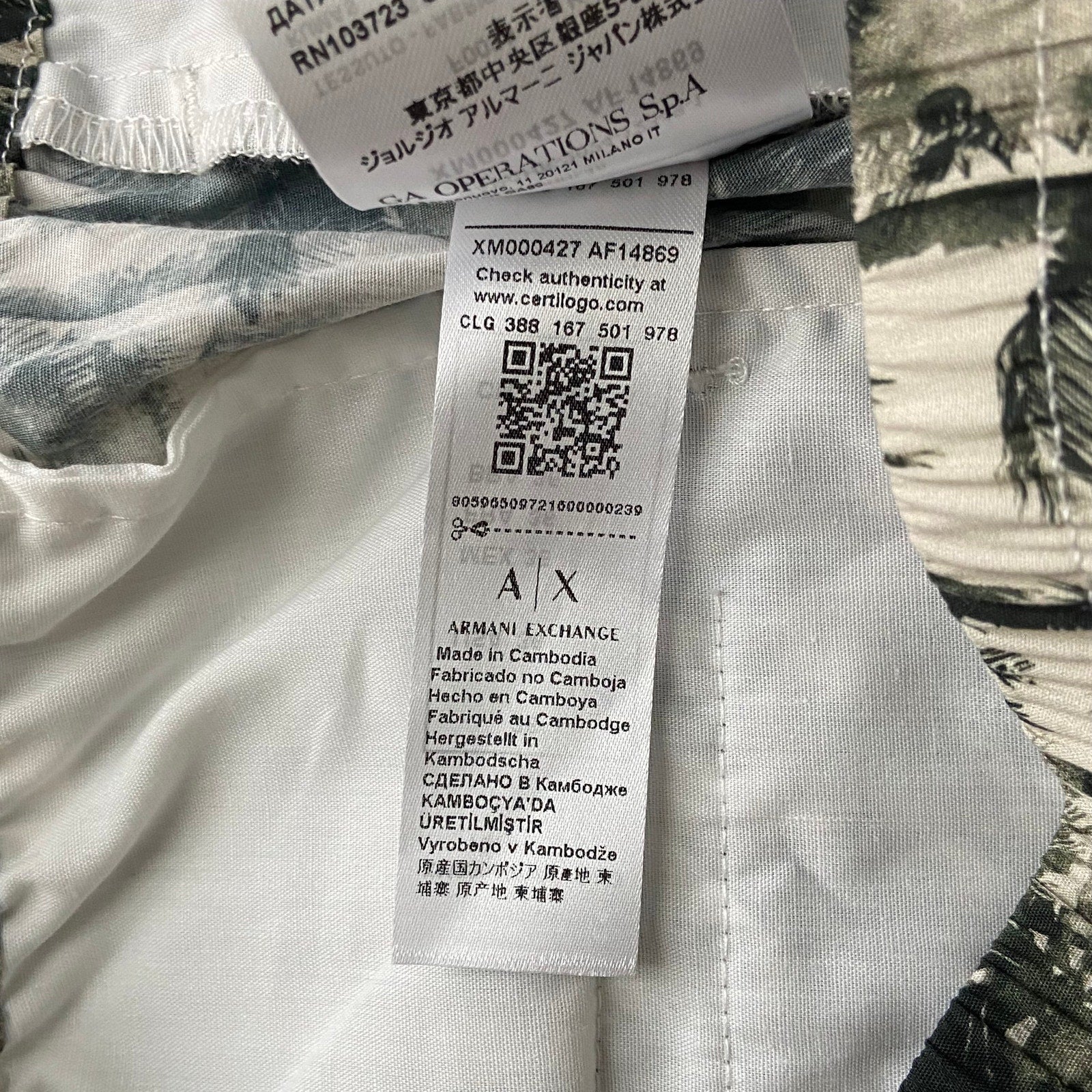 Armani Exchange Shorts Men's 36W Cotton Bermuda Shorts Green Tropical Print