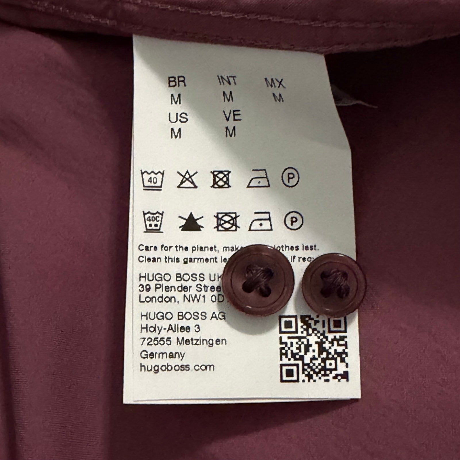 Boss Button-Down Shirt Men's Medium Roan Slim Fit Long Sleeve Wine Plum