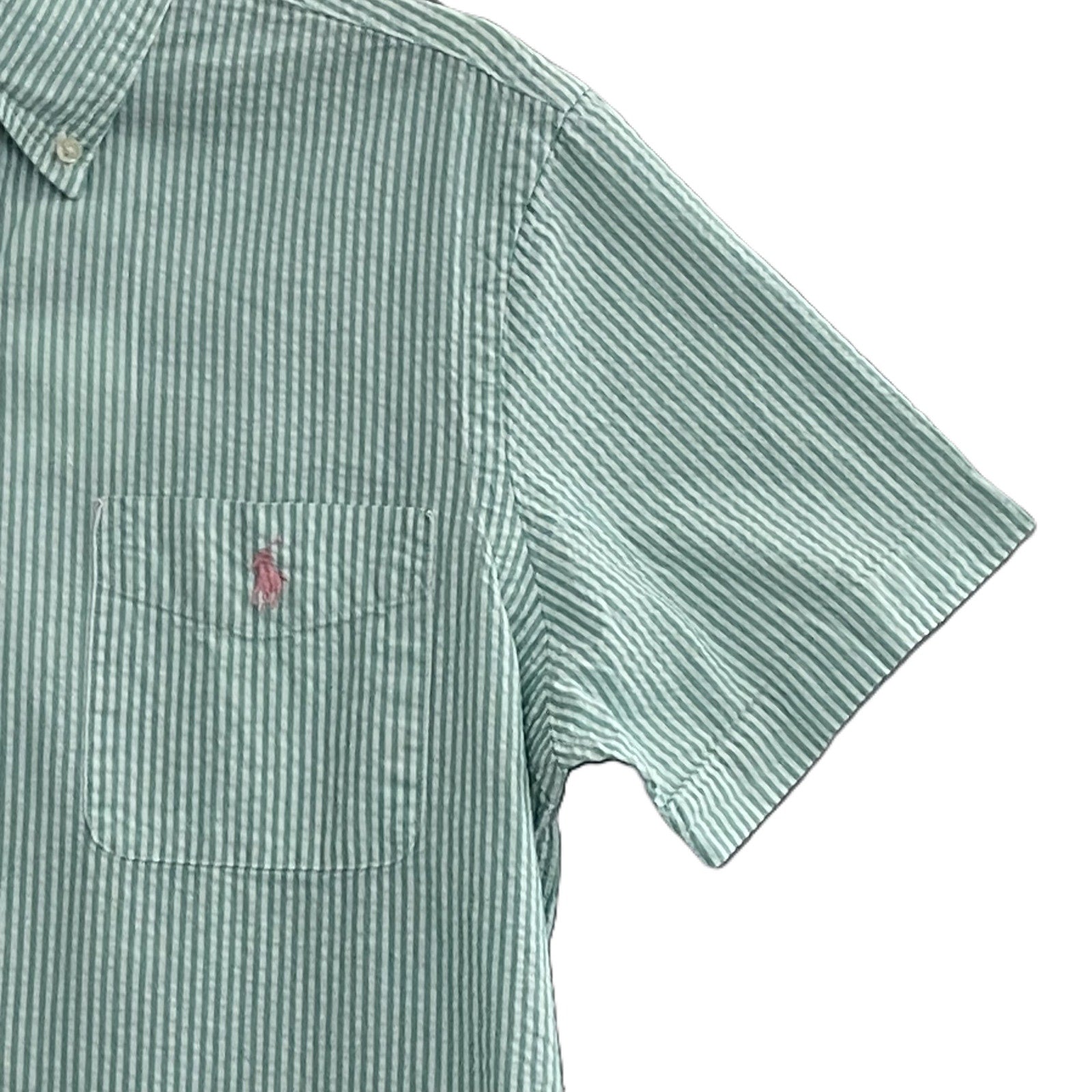 Polo Ralph Lauren Shirt Men's Small Classic Fit Short Sleeve Seersucker Green