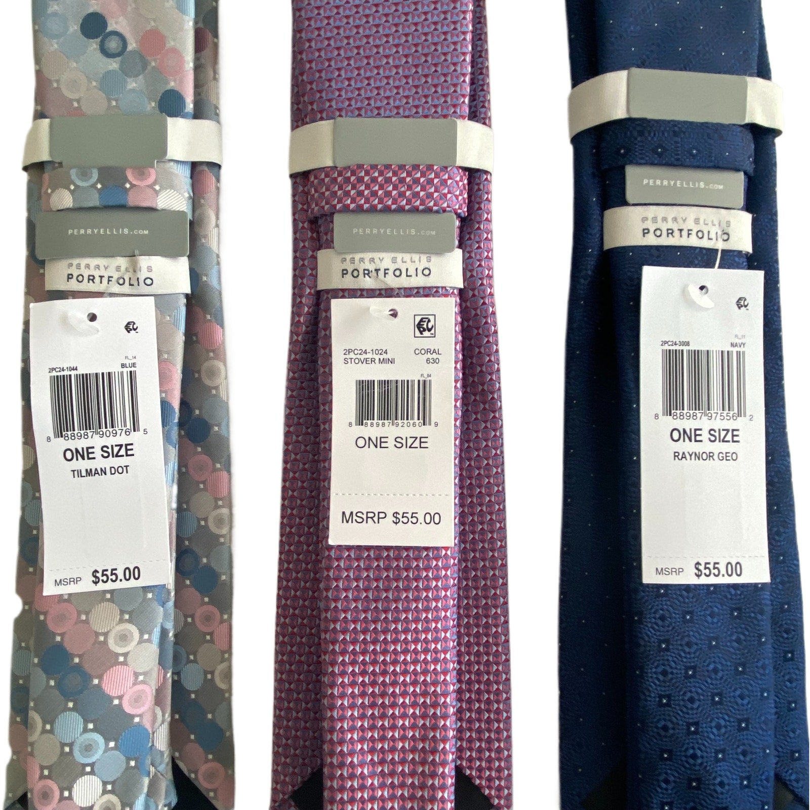 Perry Ellis Portfolio Necktie Lot of 3 Classic Width/Length Blue, Red, Gray