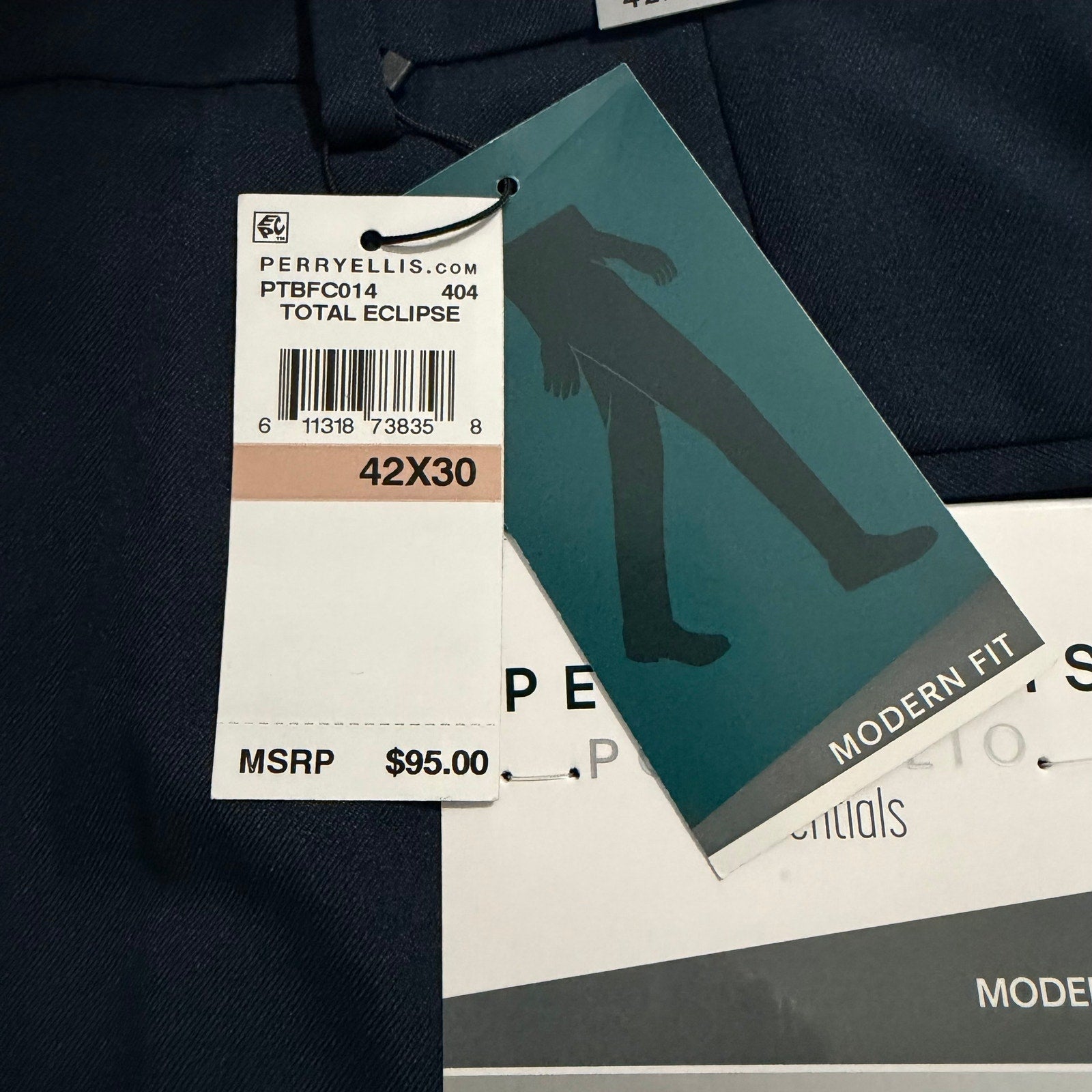Perry Ellis Portfolio Pants Men's 42"x30" Dress Pants Modern Fit Dark Blue