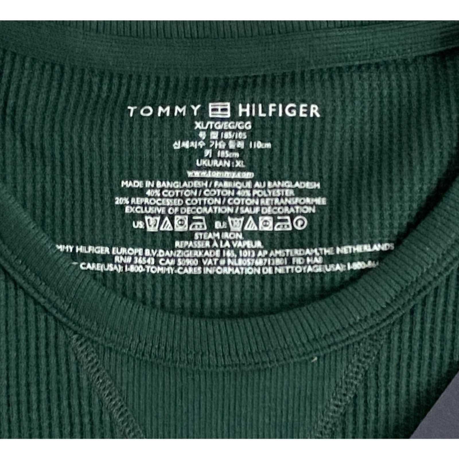 Tommy Hilfiger Tee Men's XL Long Sleeve Waffle-Knit Crew Neck Green