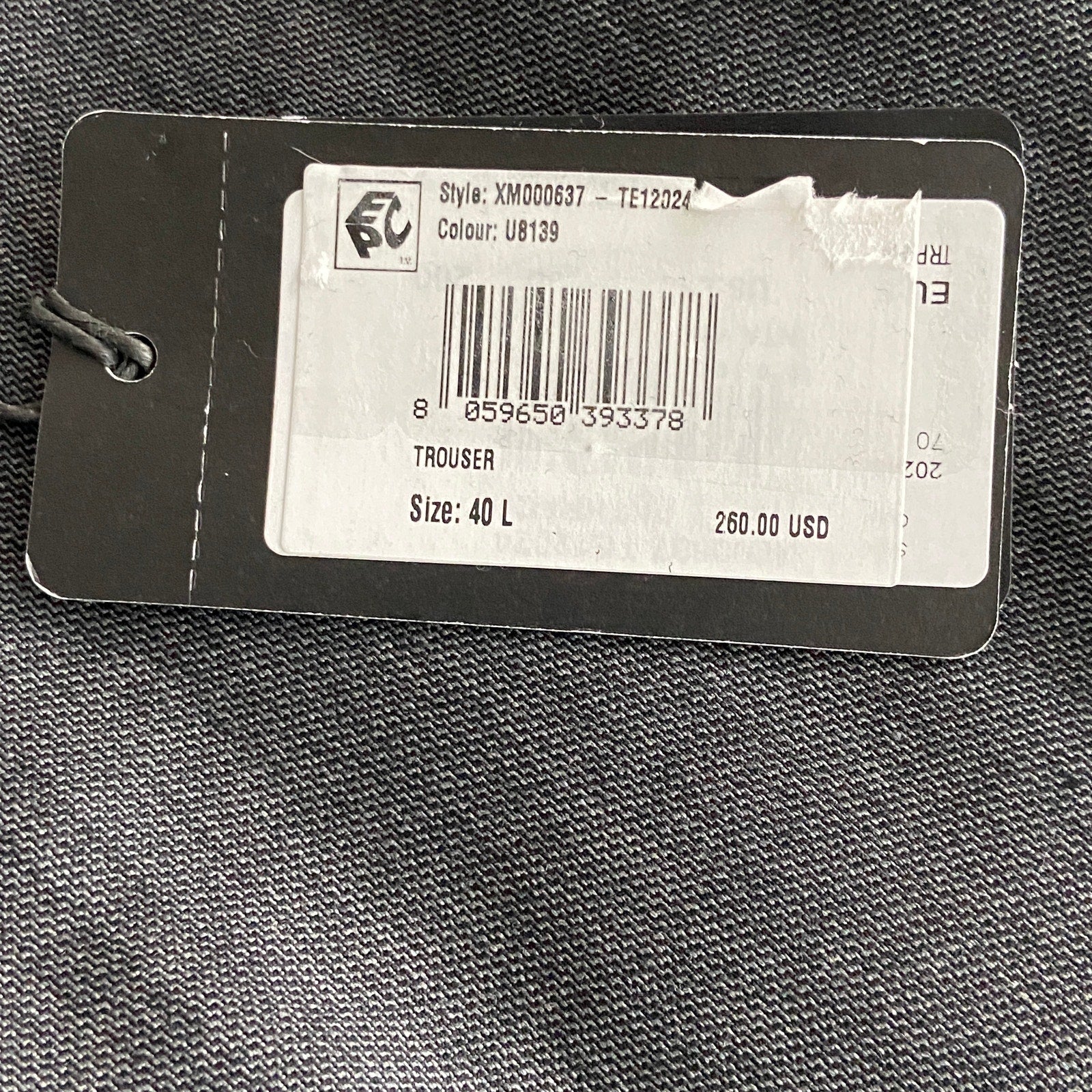 Armani Exchange Dress Pant Men's 40W Flat Front Raw Hem Stretch Wool Gray