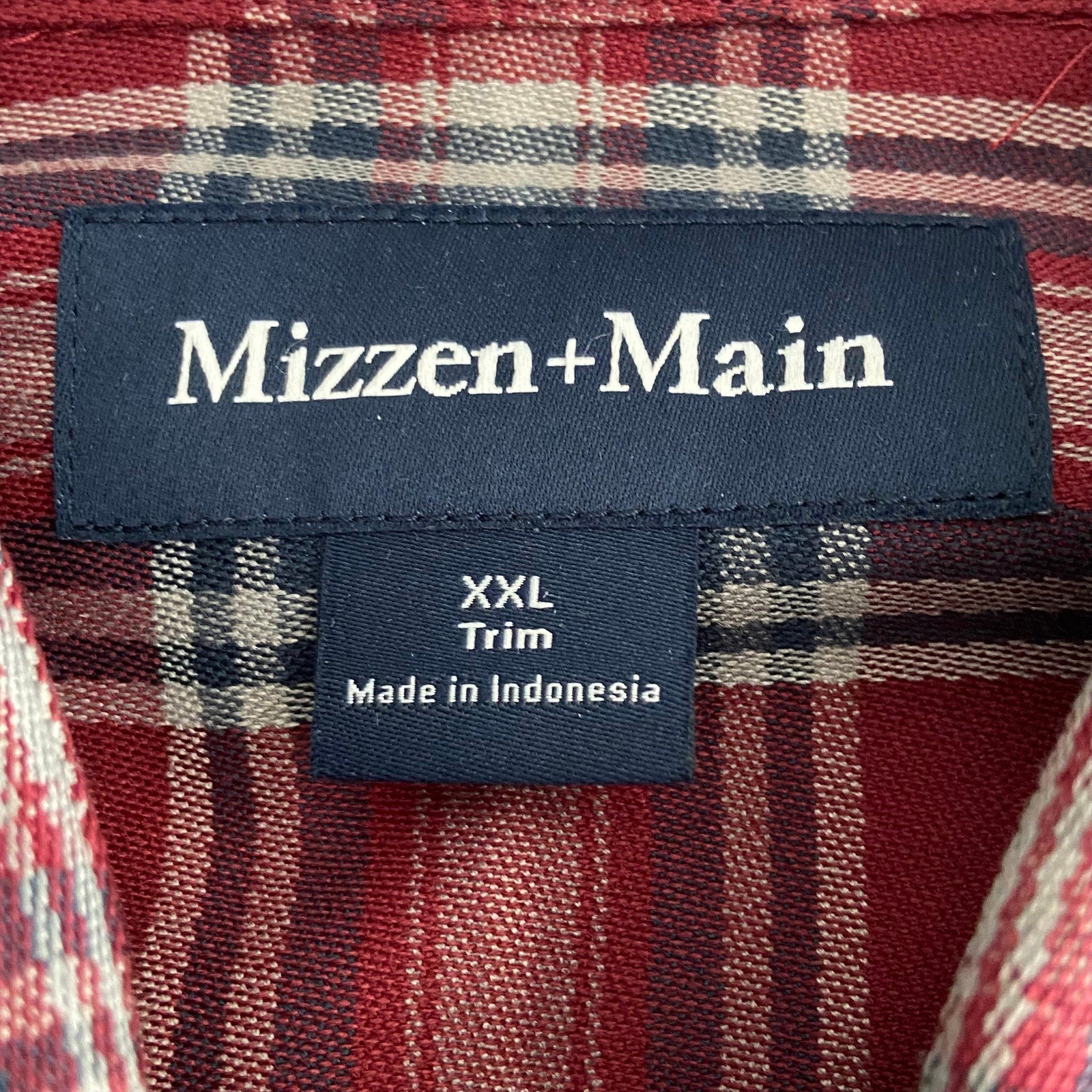 Mizzen+Main Men's XXL Trim Fit City Flannel Twill Shirt Burgundy Plaid