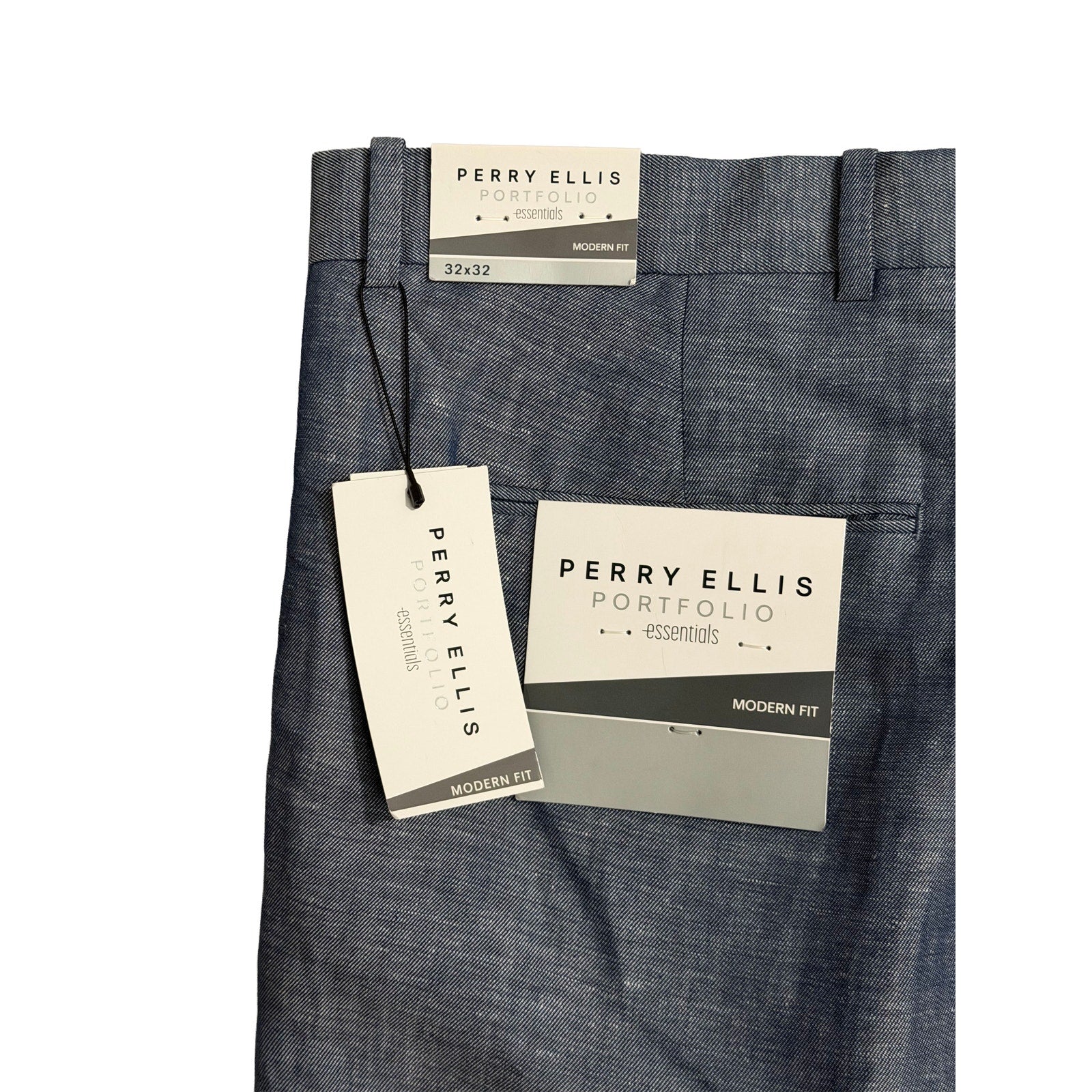 Perry Ellis Portfolio Pants Men's 32"x32" Modern Fit Linen Blend Blueprint