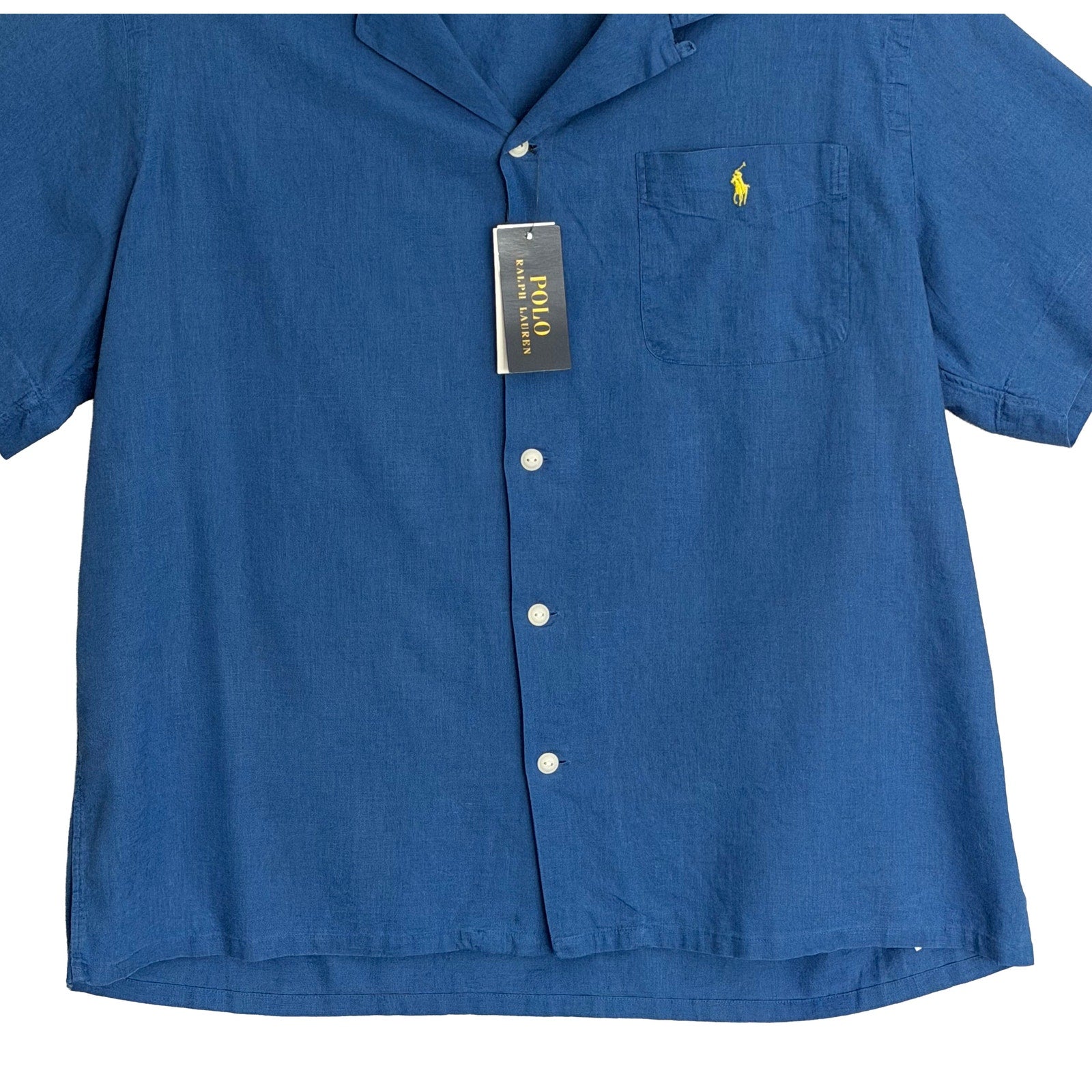 Polo Ralph Lauren Shirt Men's XL Classic Fit Camp Collar Cotton Linen Blue