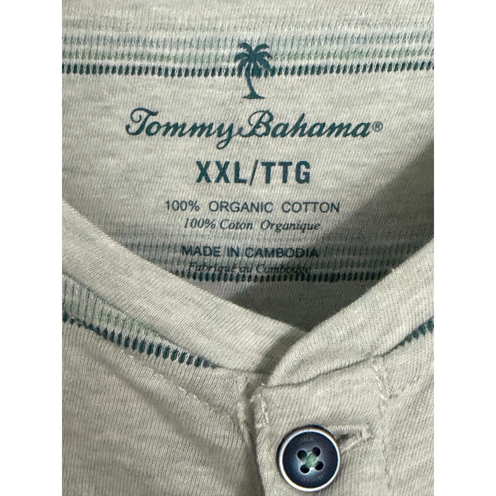 Tommy Bahama Henley Men's XXL Short Sleeve "Soleil Stripe Henley" Overcast