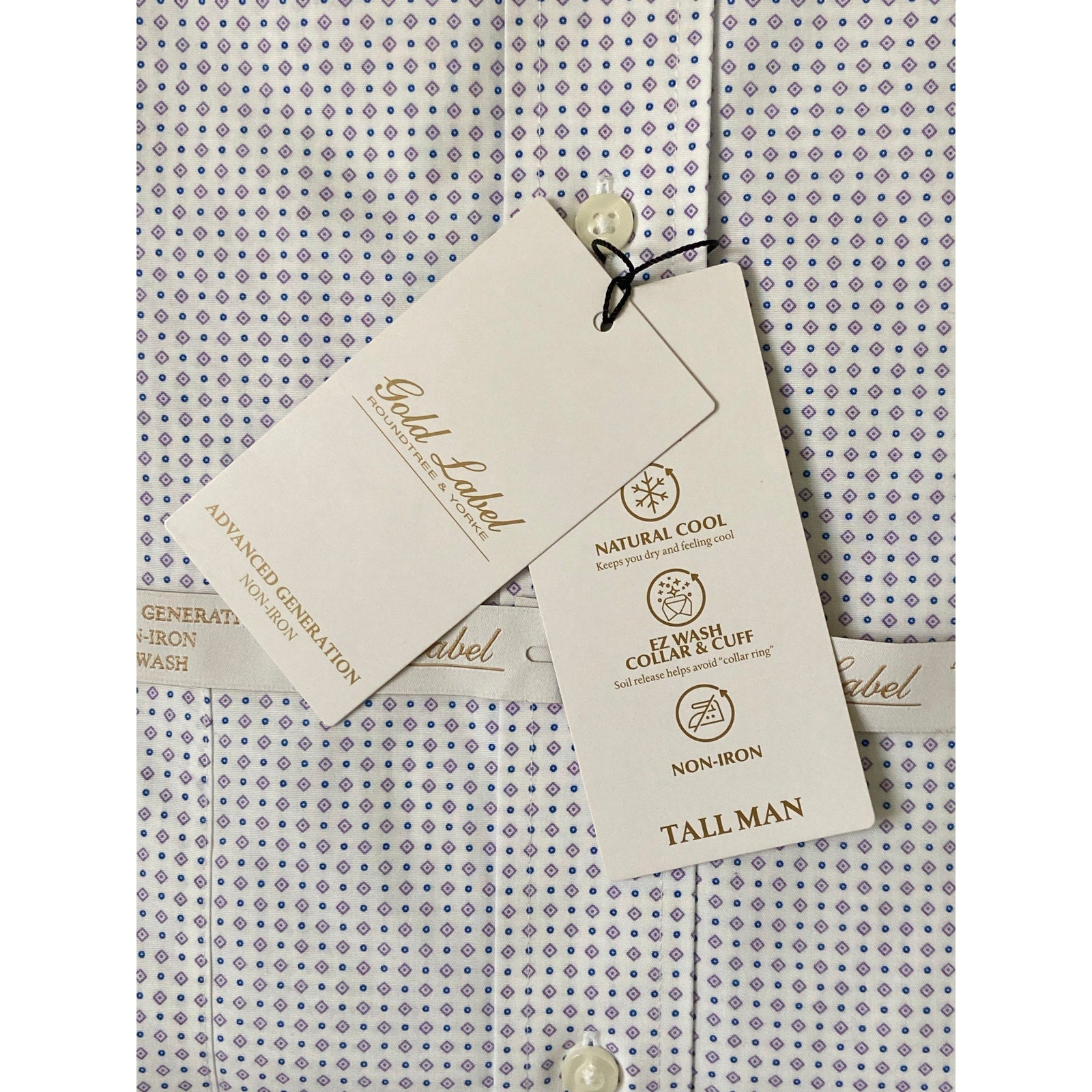 Roundtree & Yorke Shirt Big & Tall Men's 17 36/37 White Geo Dress Shirt
