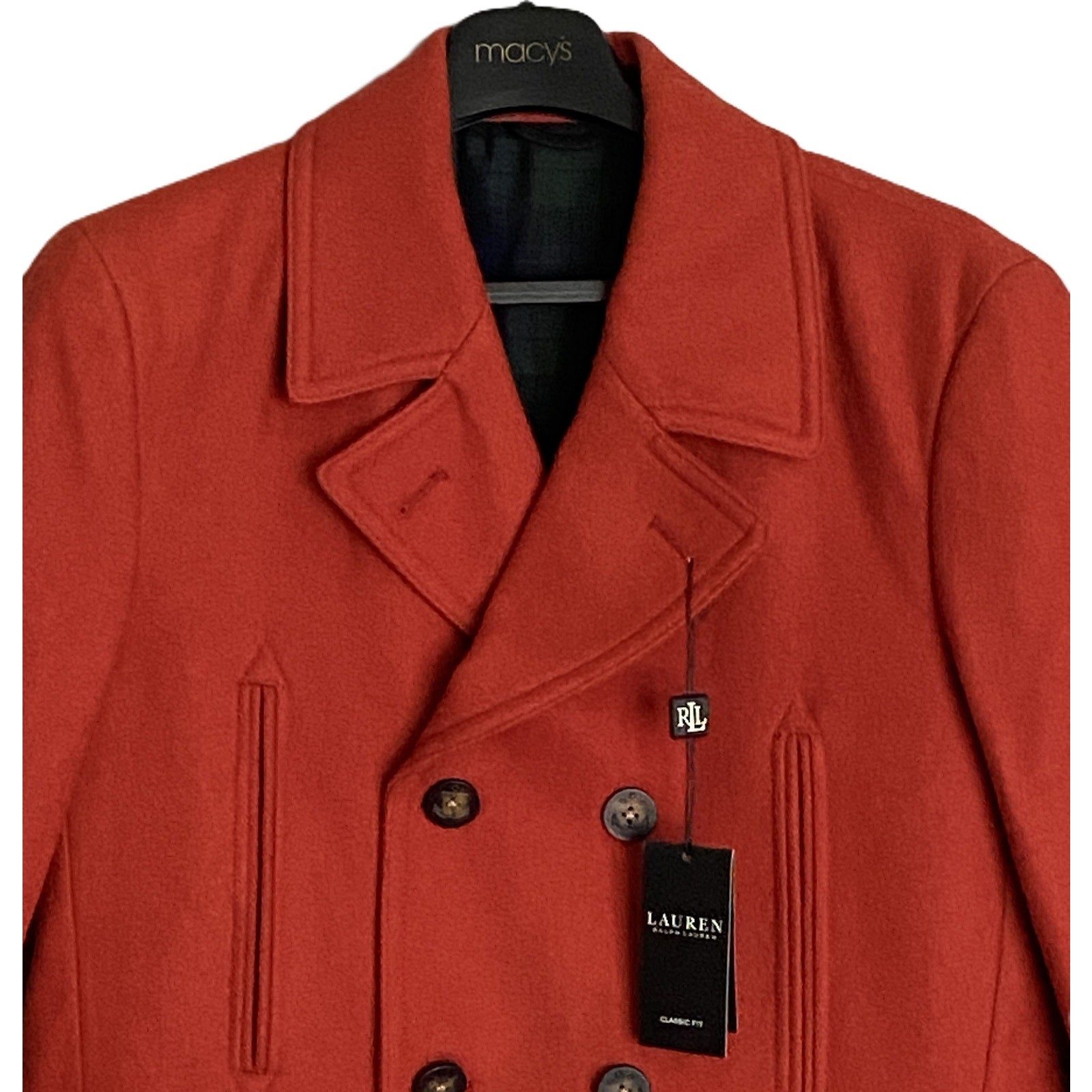 Lauren Ralph Lauren Men's 36S Classic Fit Double-Breasted Overcoat Orange