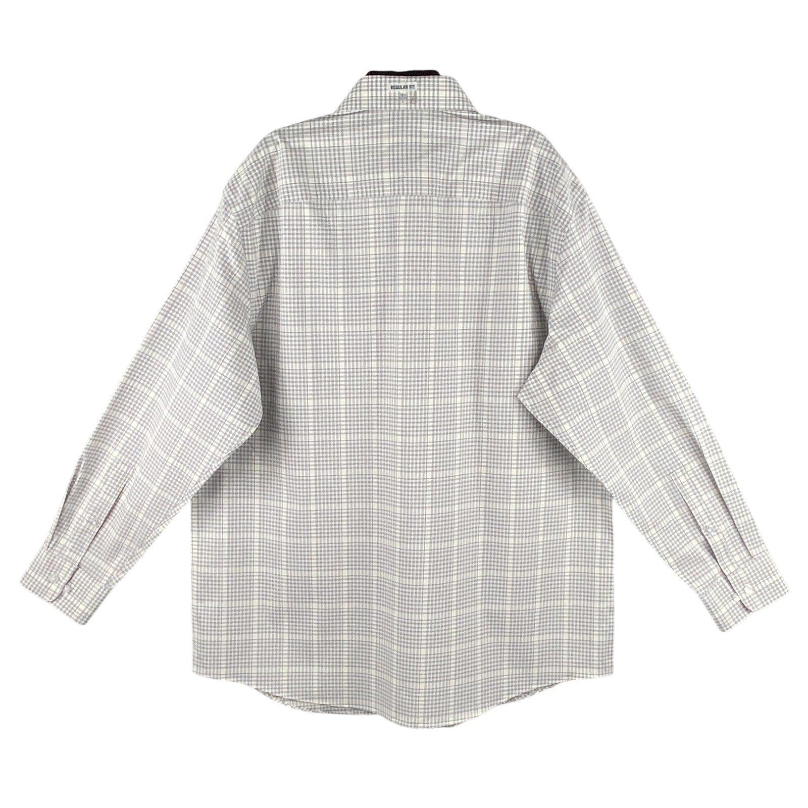 Calvin Klein Dress Shirt Men's Large Steel+ Regular Fit Stretch Grey Plaid