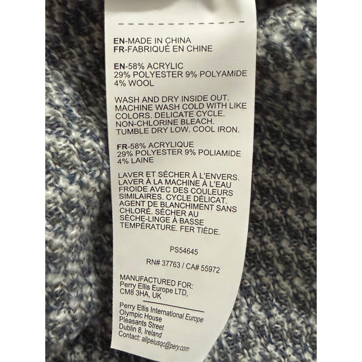 Perry Ellis Sweater Men's 2X Big & Tall Yarn Herringbone Crew Neck Gray