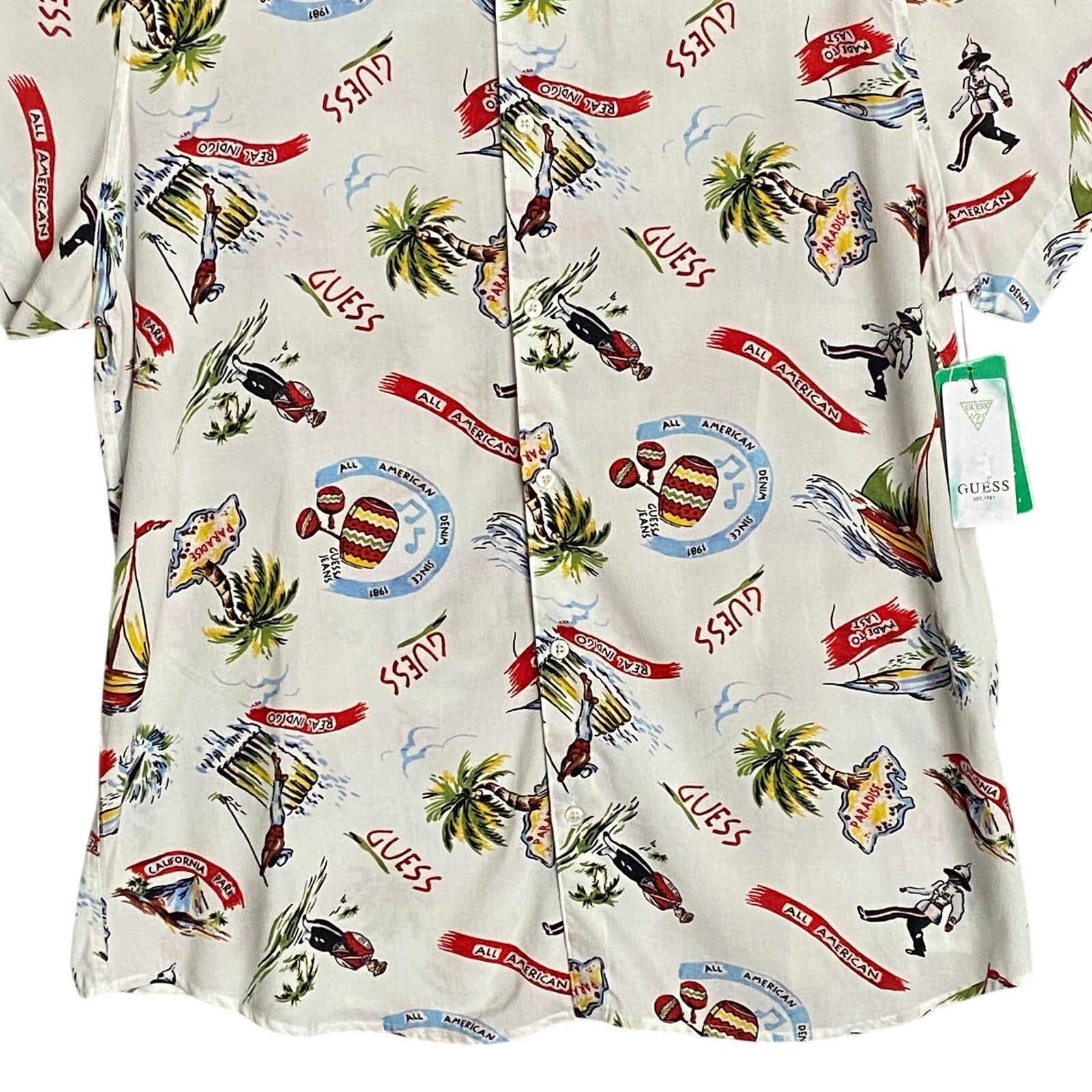 Guess Shirt Men's XXL Short Sleeve Button-Up Shirt Slim Fit Novelty Print
