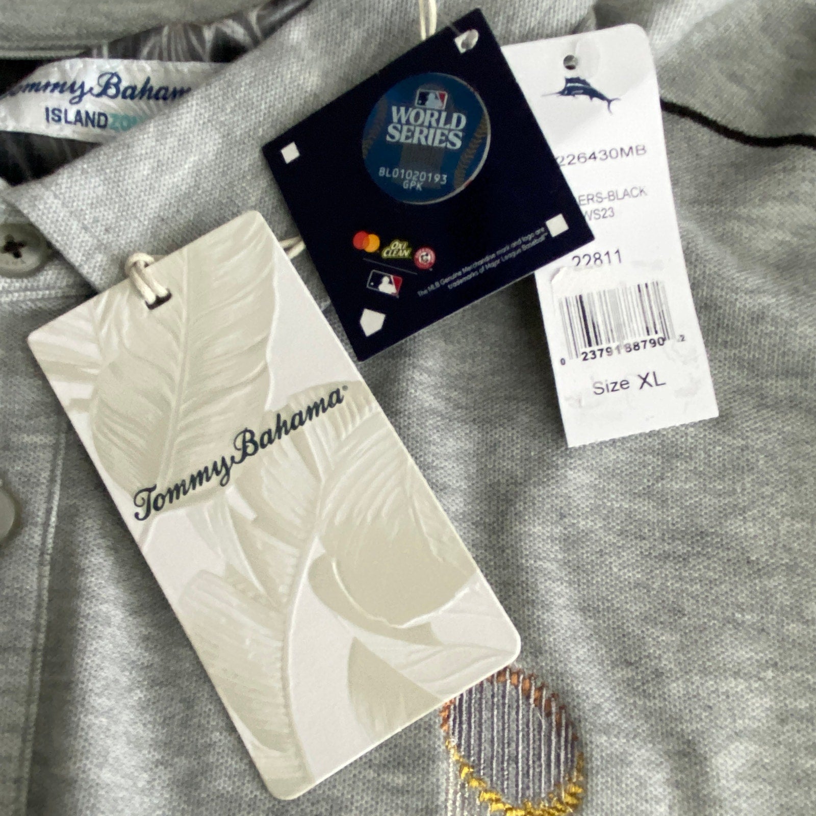 Tommy Bahama Men's XL Texas Rangers 2023 World Series Polo Pima Cotton Grey