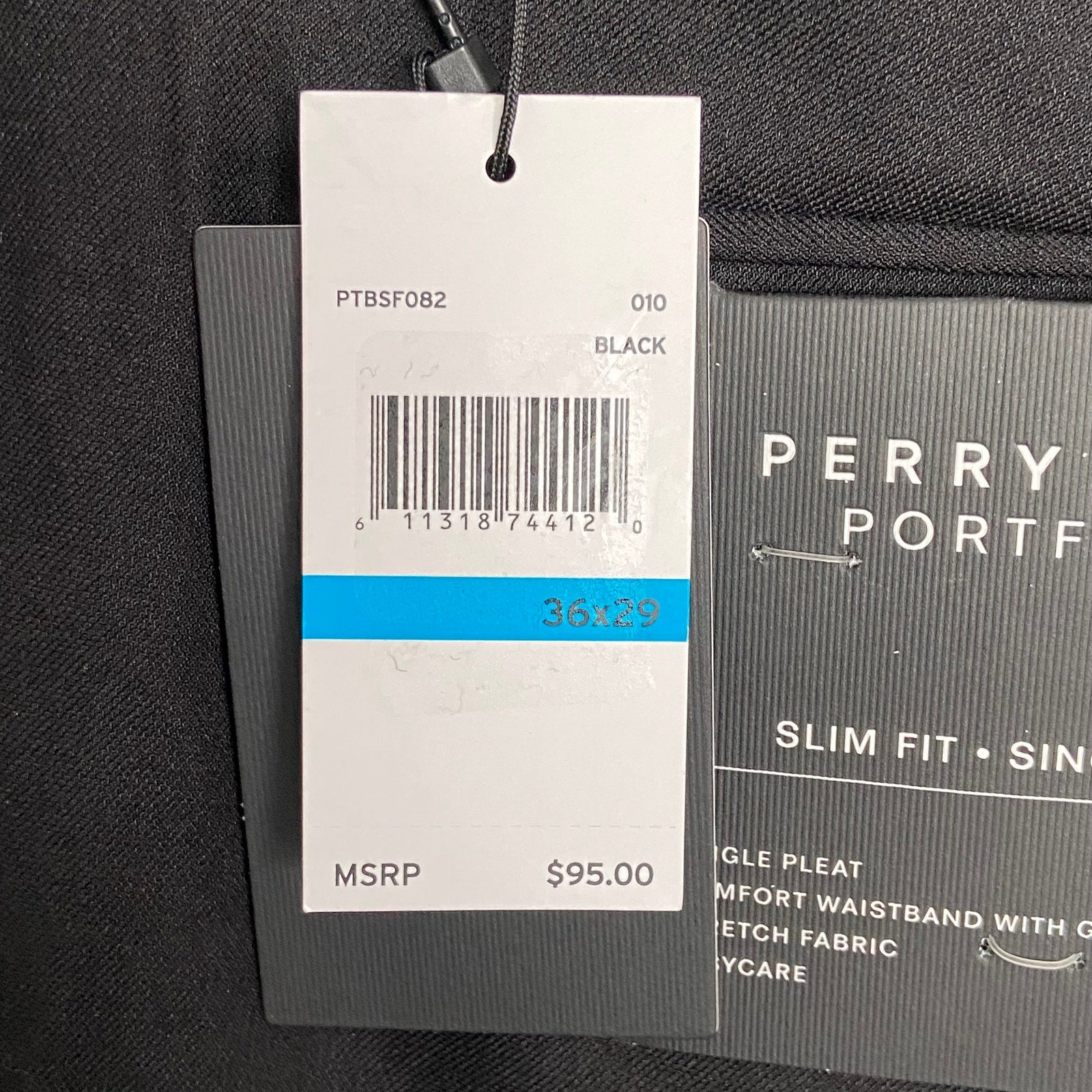 Perry Ellis Dress Pants Men's 36x29 Slim Fit Single Pleat Easy Care Black