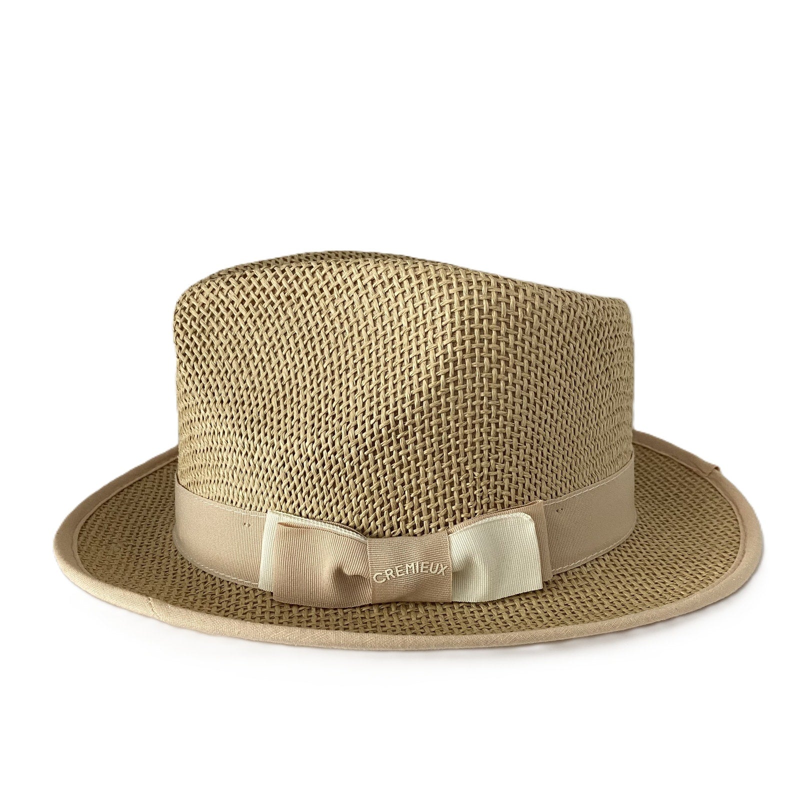 Daniel Cremieux 38 Blue Label Tan Braided Straw Fedora Hat Small/Medium