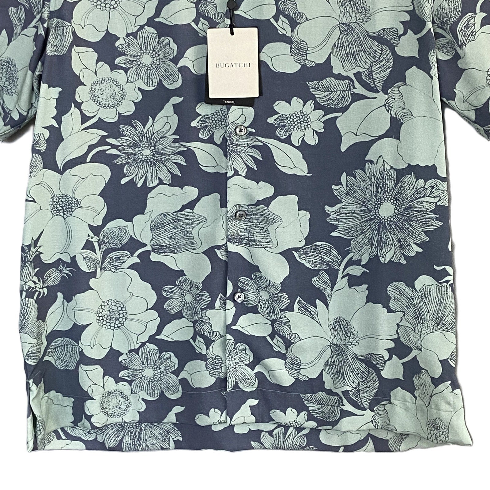 Bugatchi Shirt Men's Small Classic Fit Camp Collar Short Sleeve Mint Floral