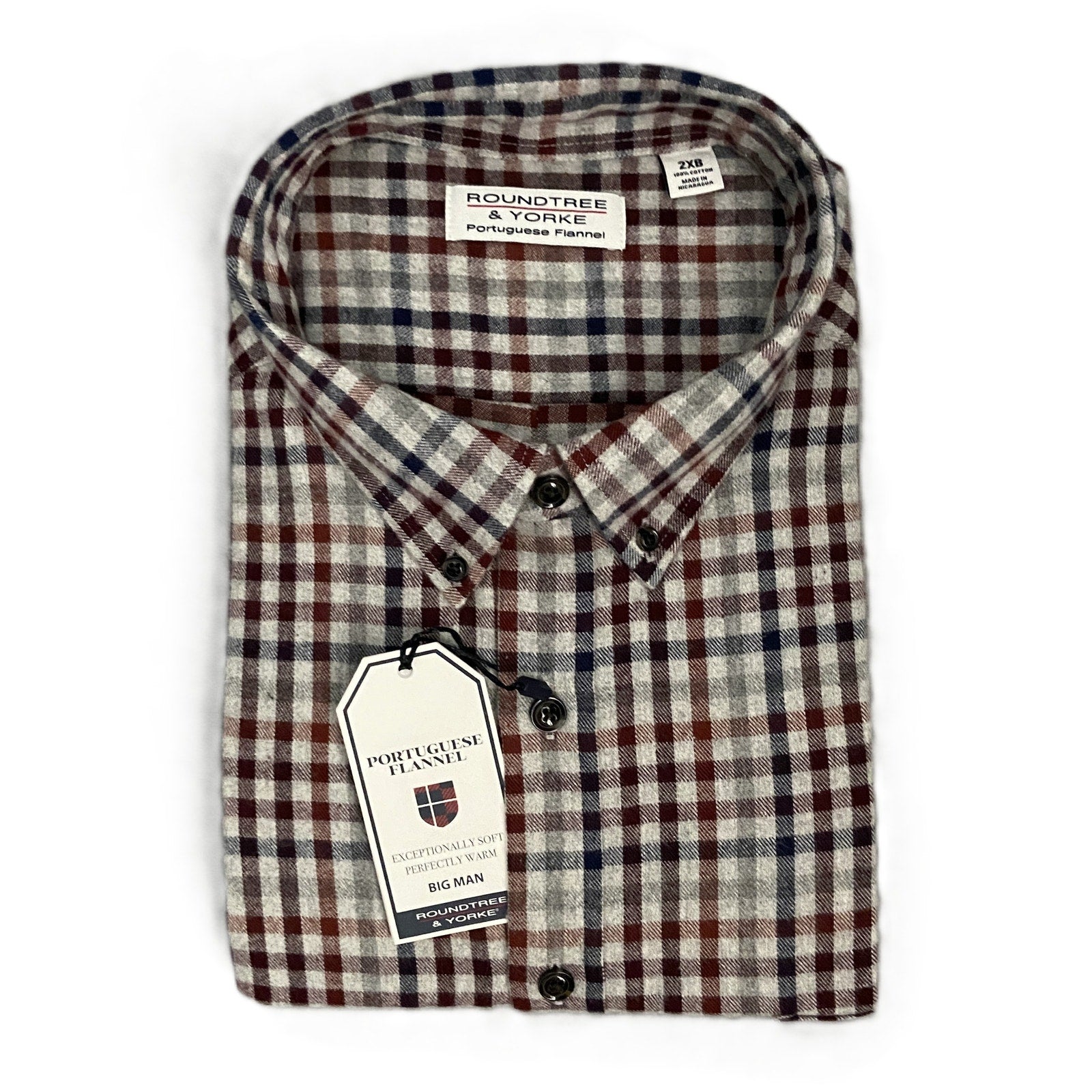 Roundtree & Yorke Big & Tall Men's 2XB Portuguese Flannel Button-Down Shirt