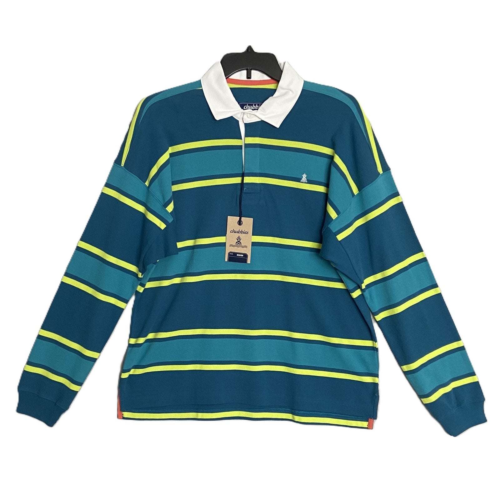 Chubbies Rugby Shirt Men's Medium Long Sleeve Cotton Green Stripe