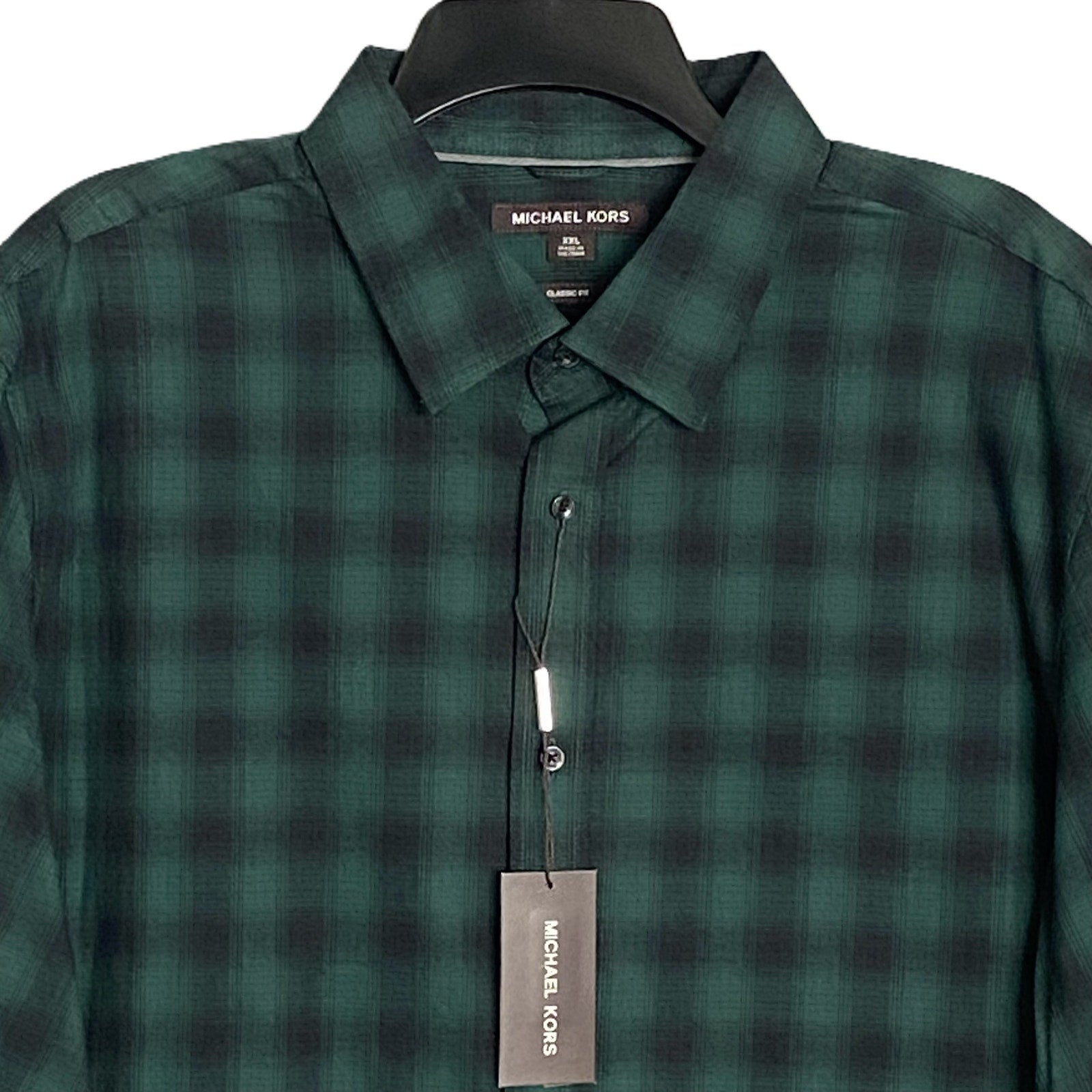 Michael Kors Men's XXL Classic Fit Shirt Dark Emerald Stretch