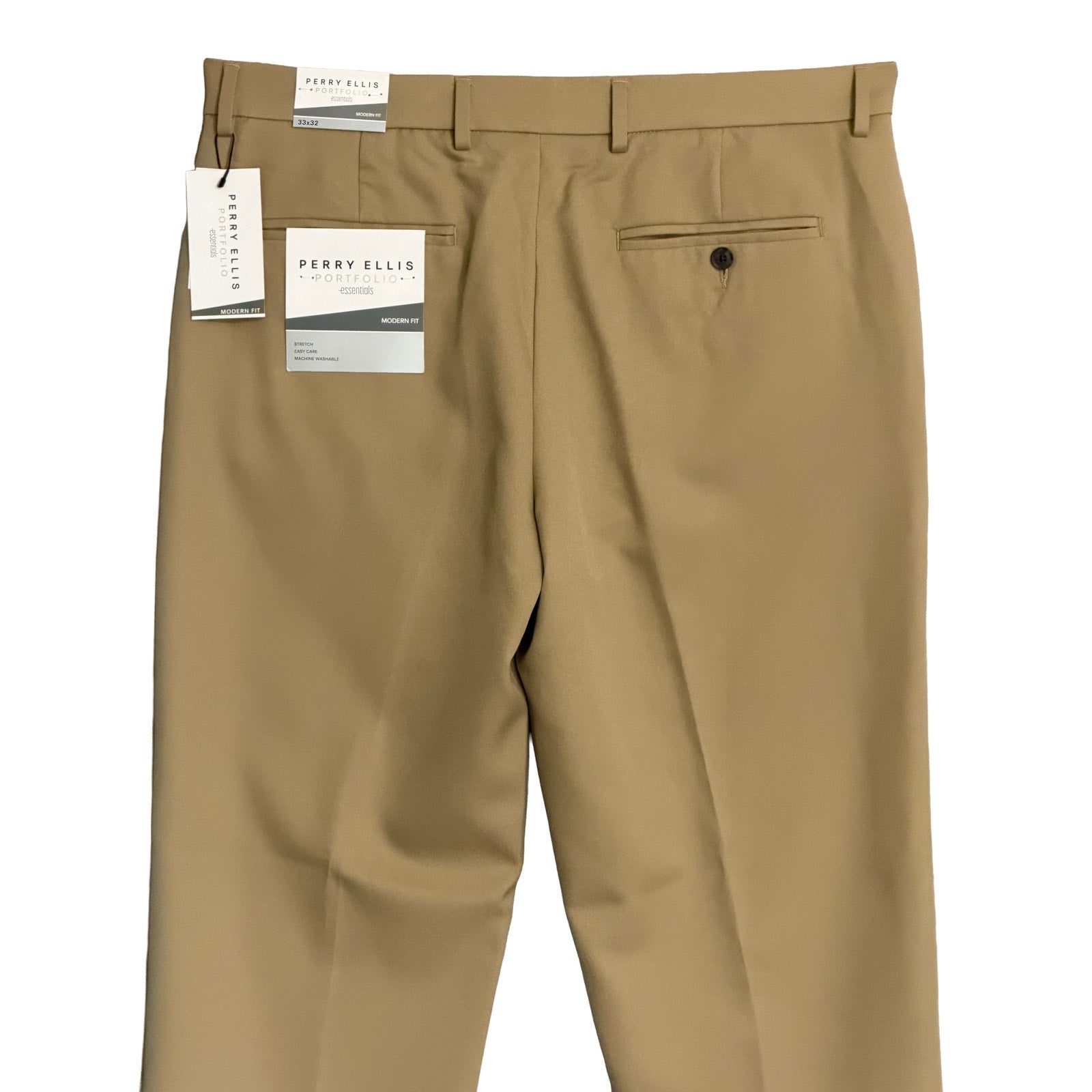 Perry Ellis Portfolio Pants Men's 33"x32" Modern Fit Dress Pants Stretch Tan